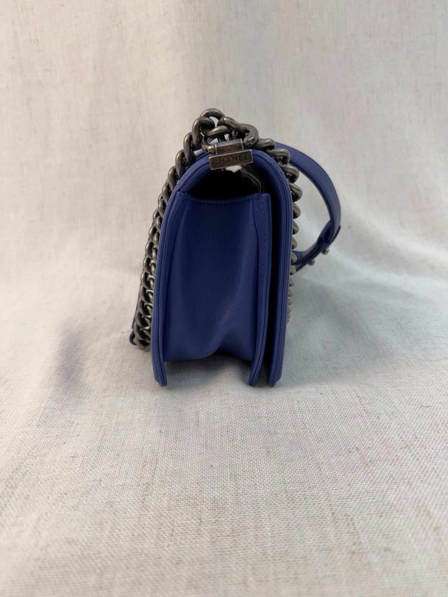 Chanel Blue Calfskin Medium Boy Bag