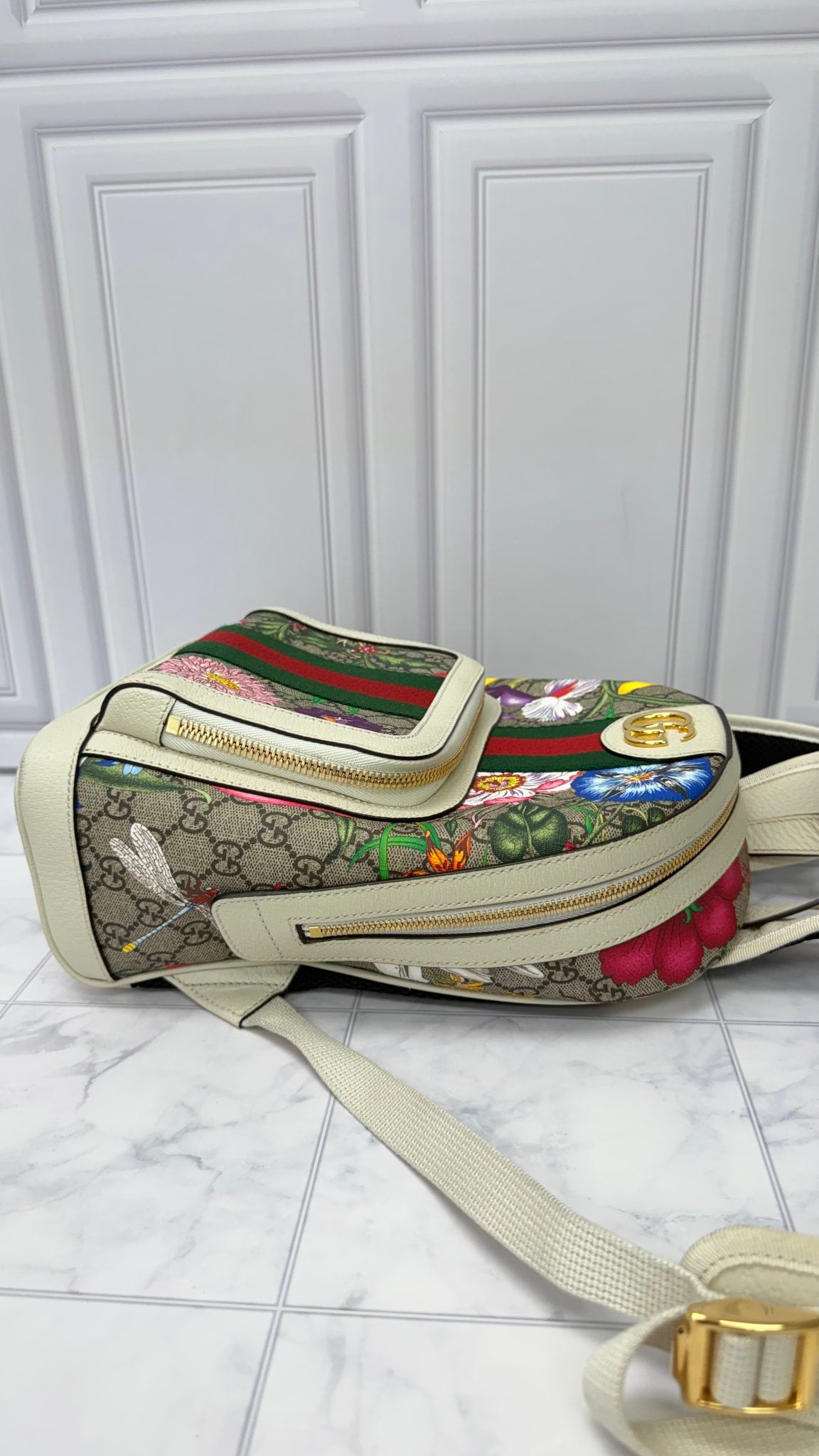 Gucci White GG Supreme Floral Mini Backpack