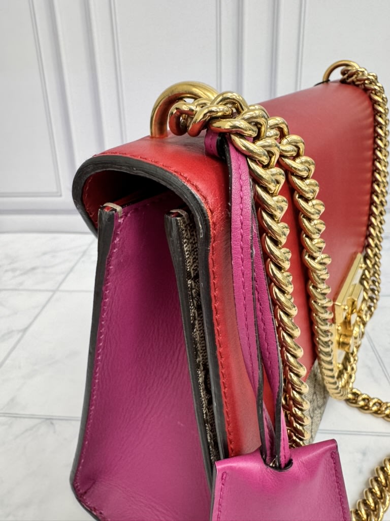 Gucci GG Supreme And Red Leather Padlock Chain Shoulder Bag