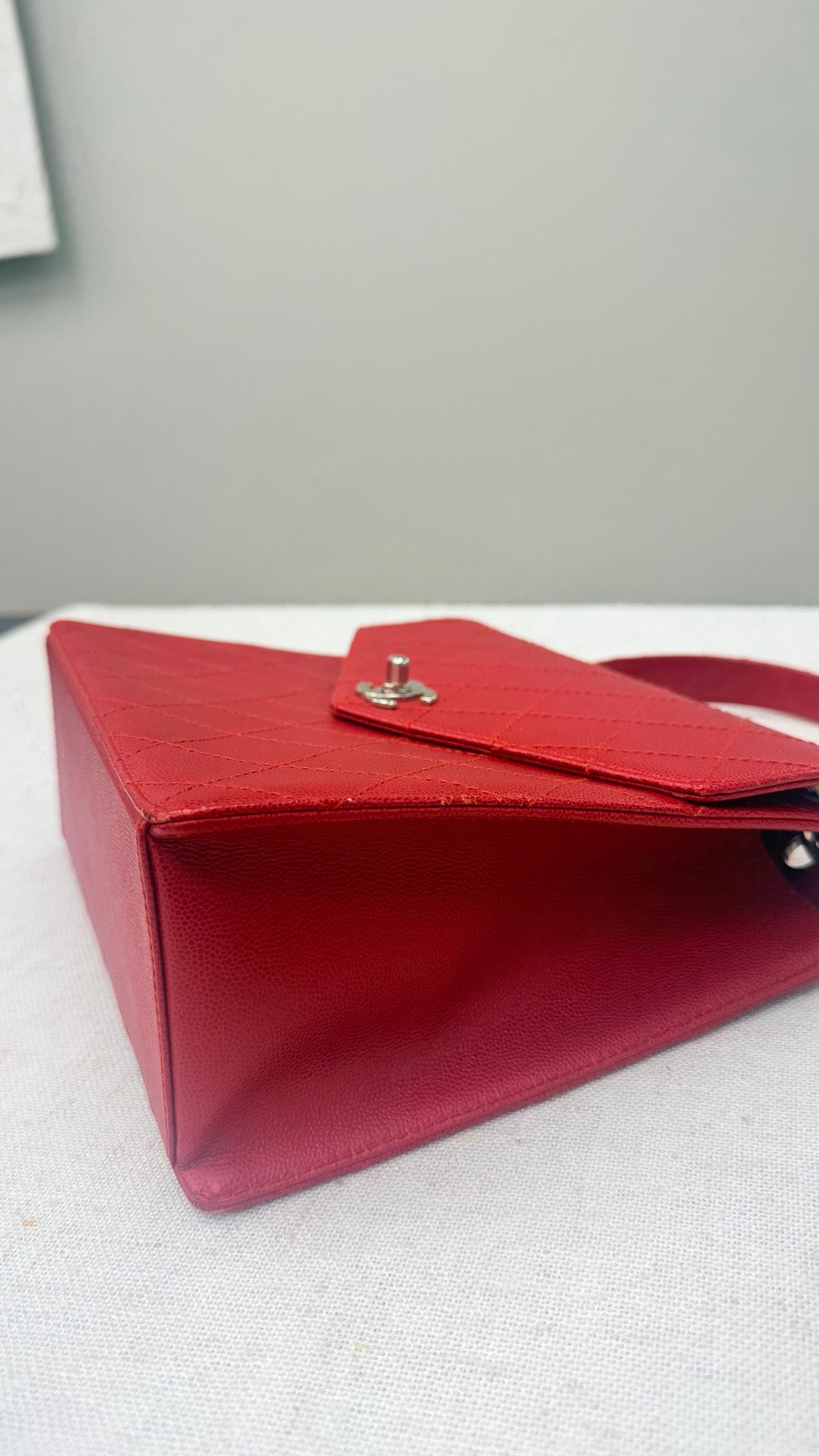 Chanel Red Caviar Leather Vintage CC Flap Top Handle
