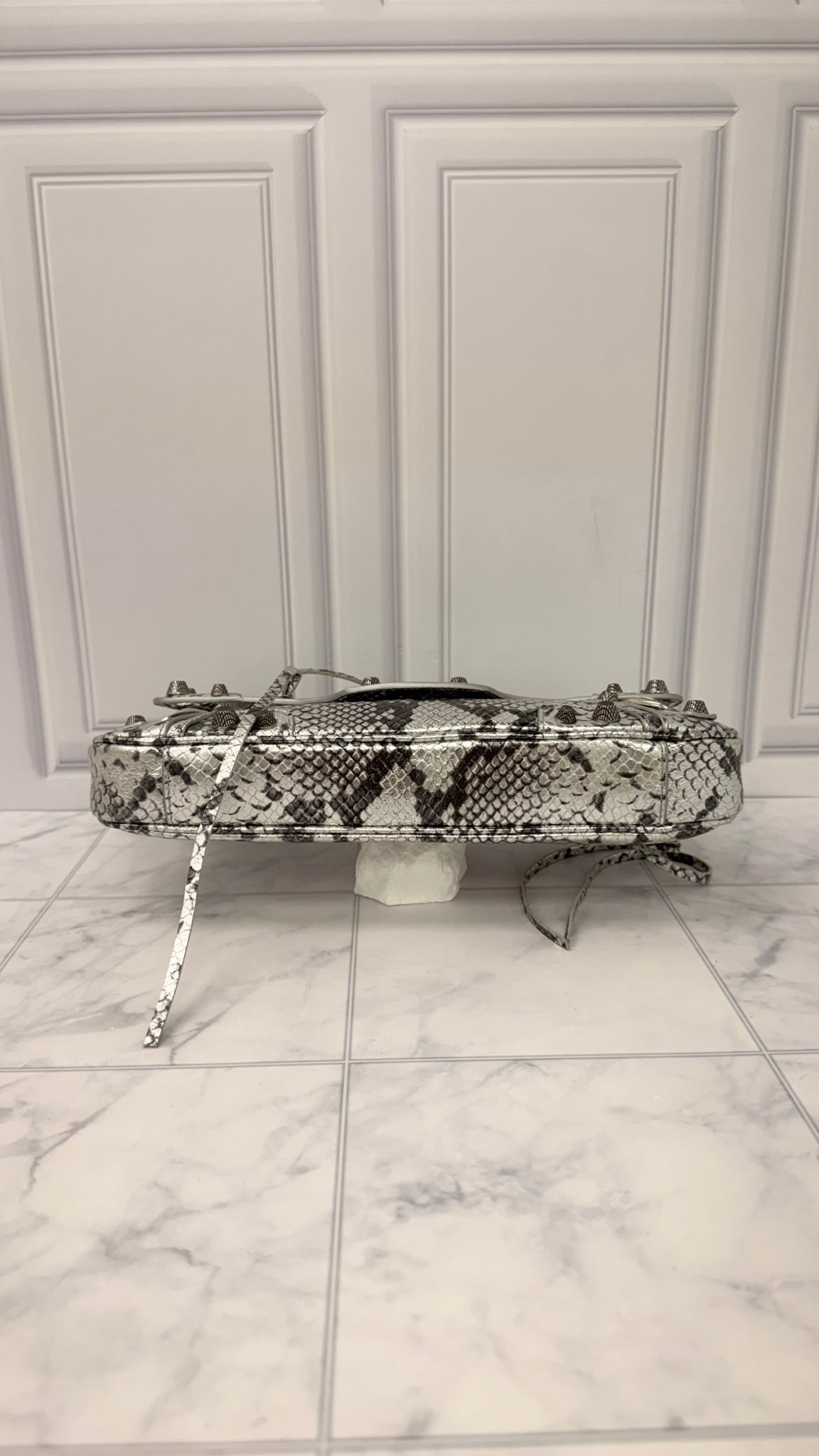Balenciaga Silver Snakeskin Embossed Leather Le Cagole Shoulder Bag