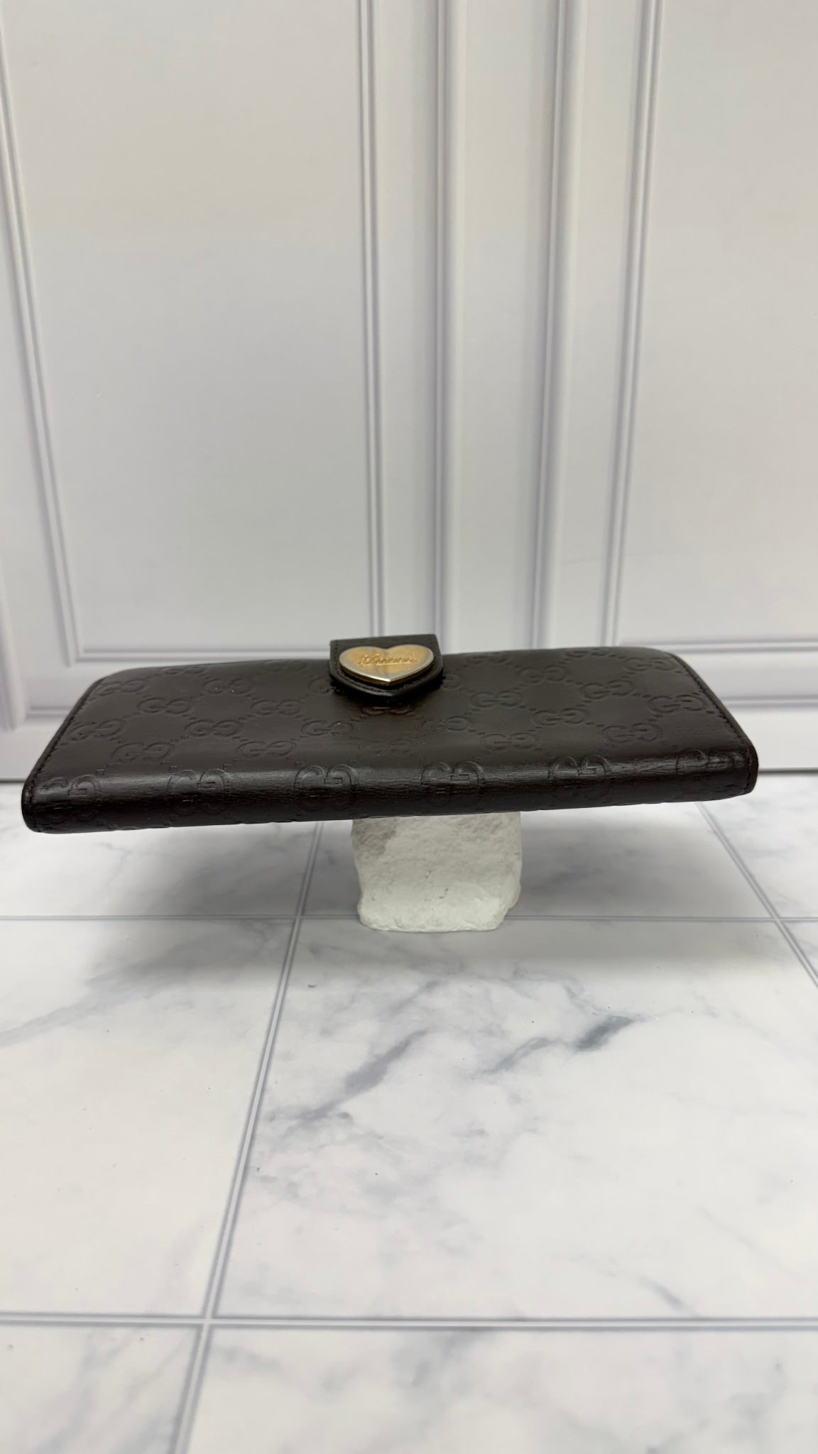 Gucci Brown Leather Guccissima Heart Continental Wallet