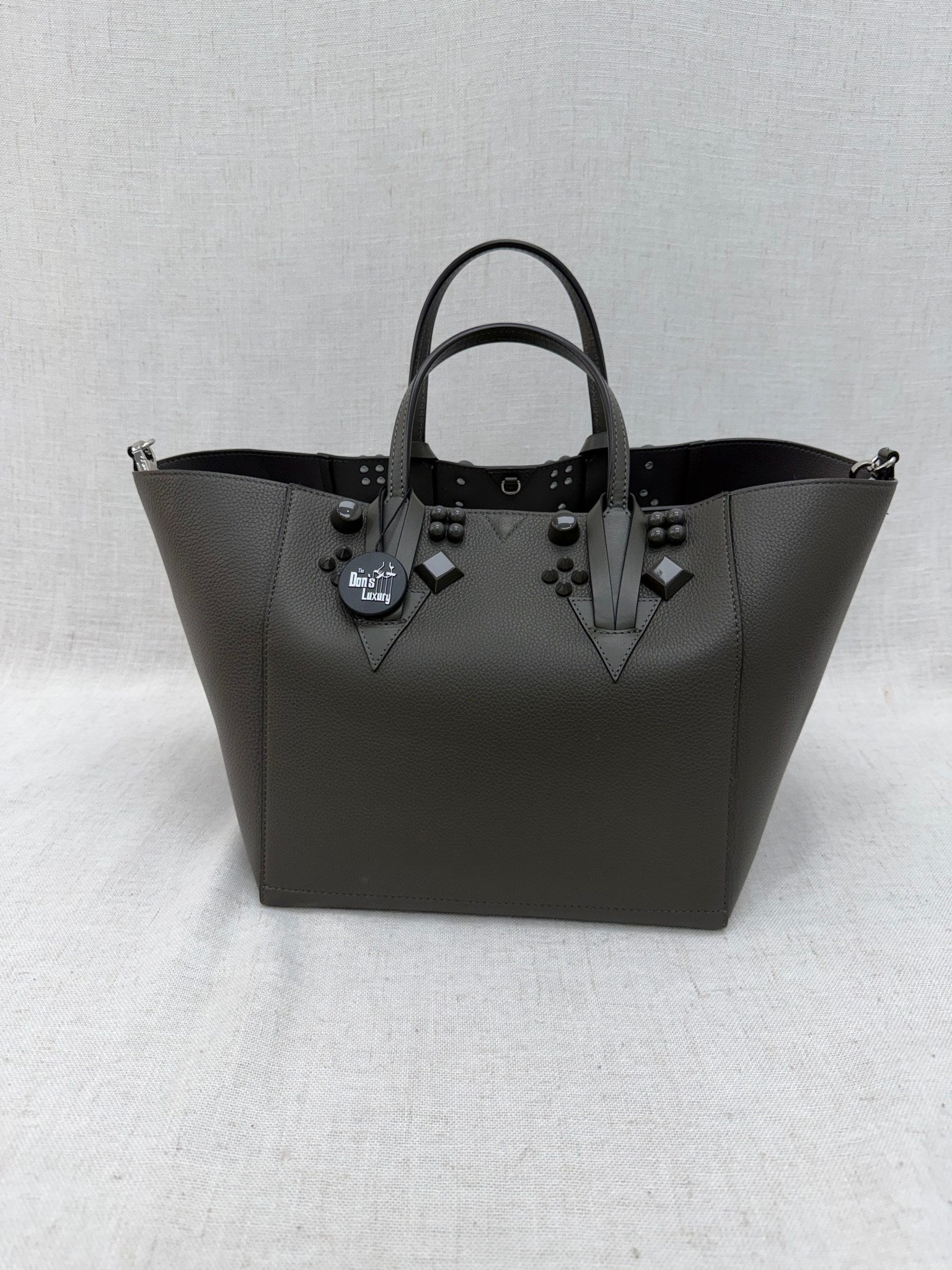 Christian Louboutin Gray Pebbled Leather Studded Tote