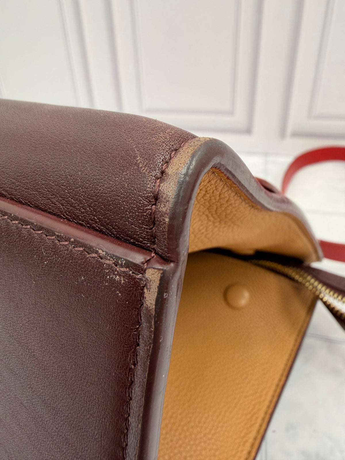 Celine Red & Burgundy Leather Small Trapeze Bag