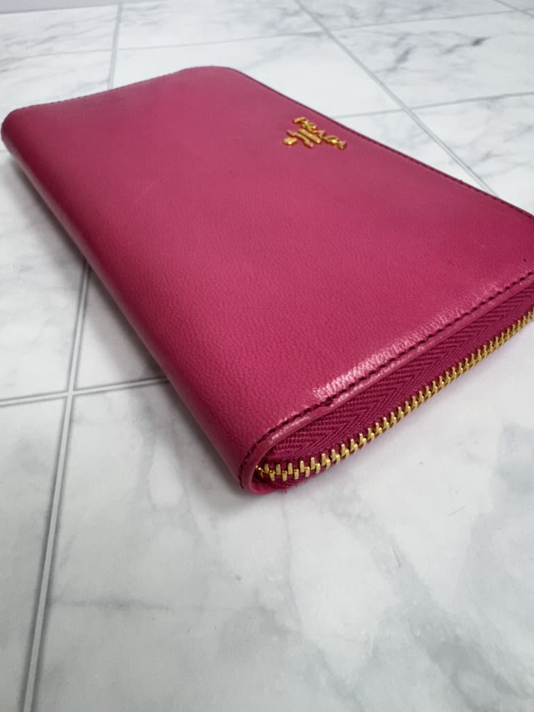 Prada Pink Grained Leather Long Zippy Wallet