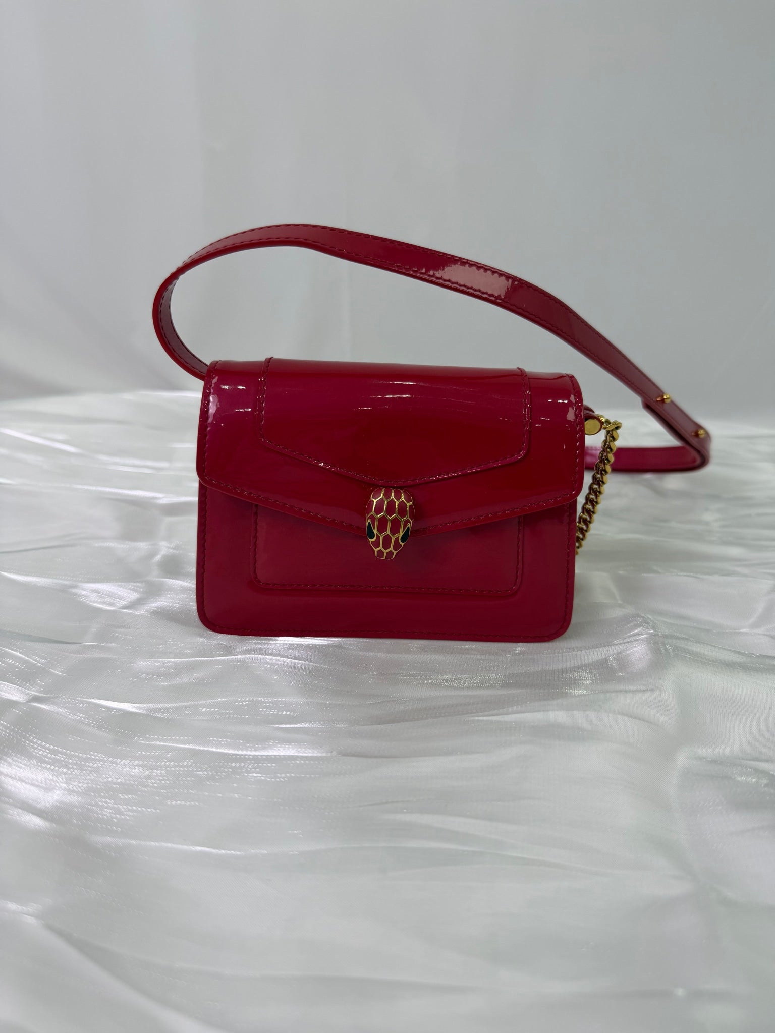 Bvlgari Red Patent Leather Super Mini Serpenti Bag