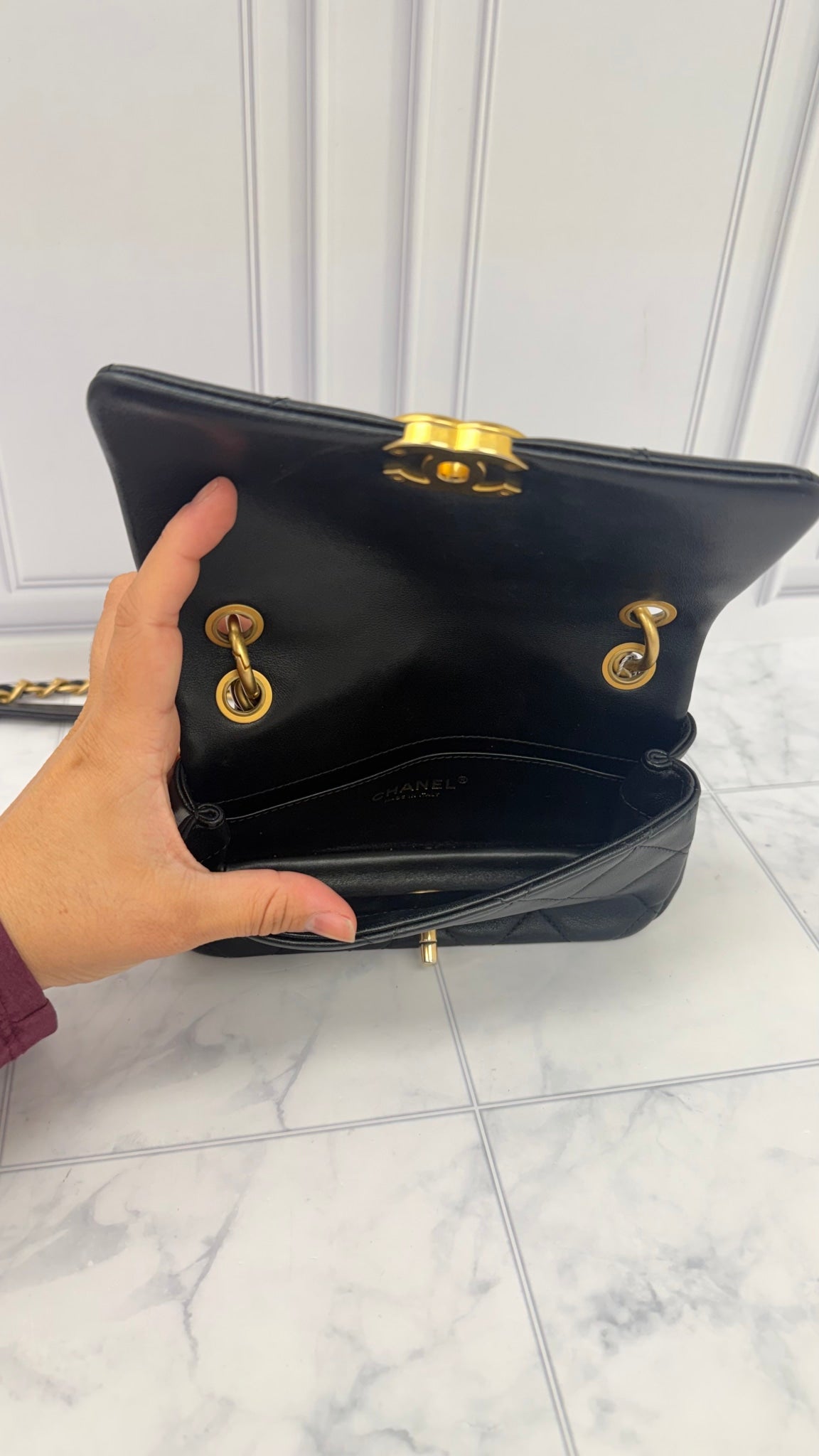 Chanel Black Quilted Lambskin Small Chain Is More Flap Bag