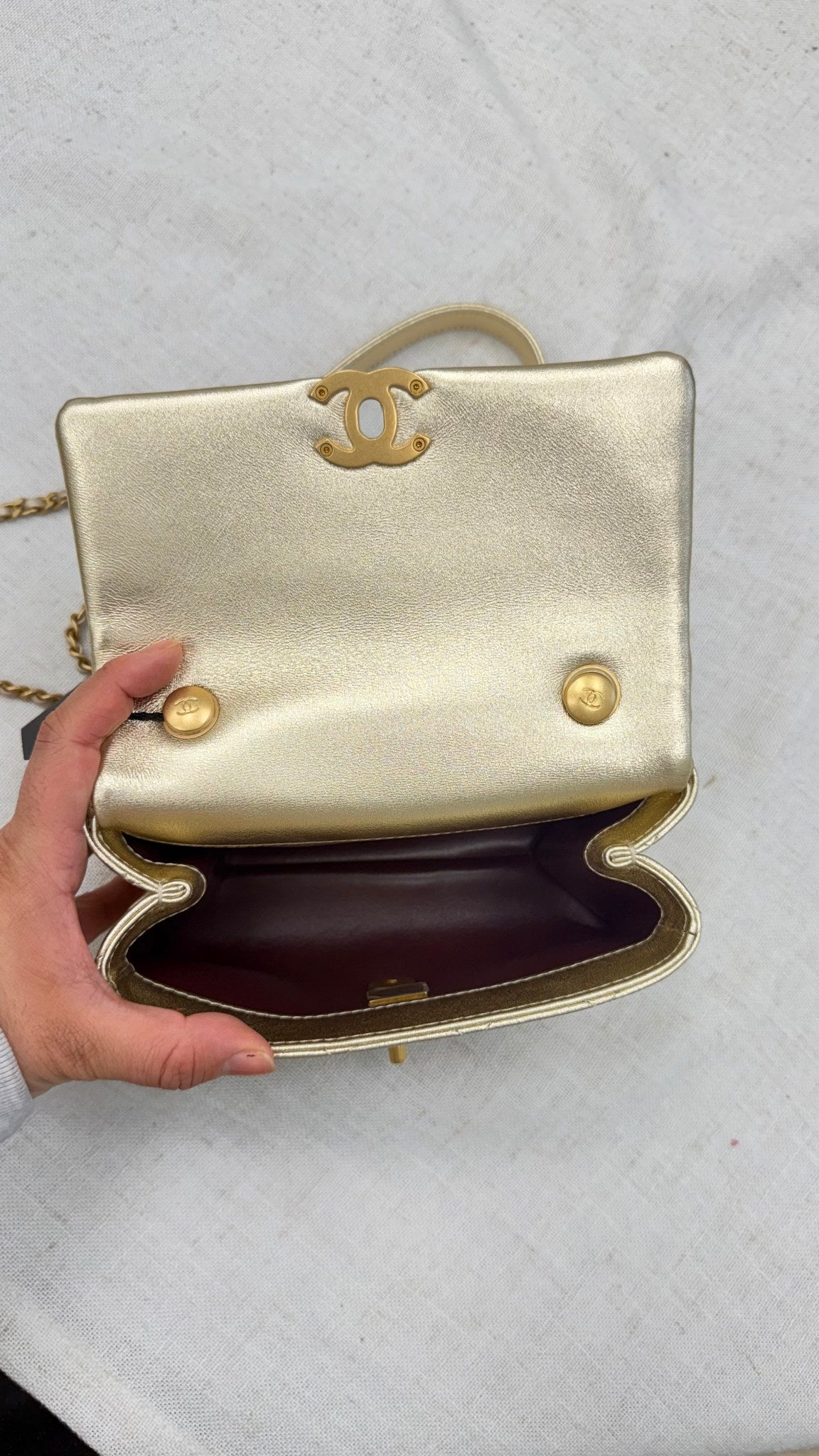 Chanel Gold Quilted Lambskin Leather Pearl Mini Flap Bag