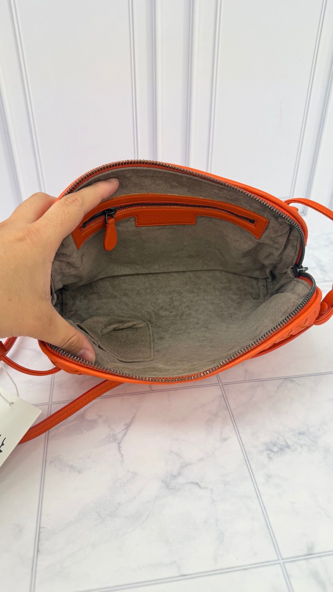 Bottega Veneta Orange Nappa Intrecciato Leather Nodini Crossbody Bag