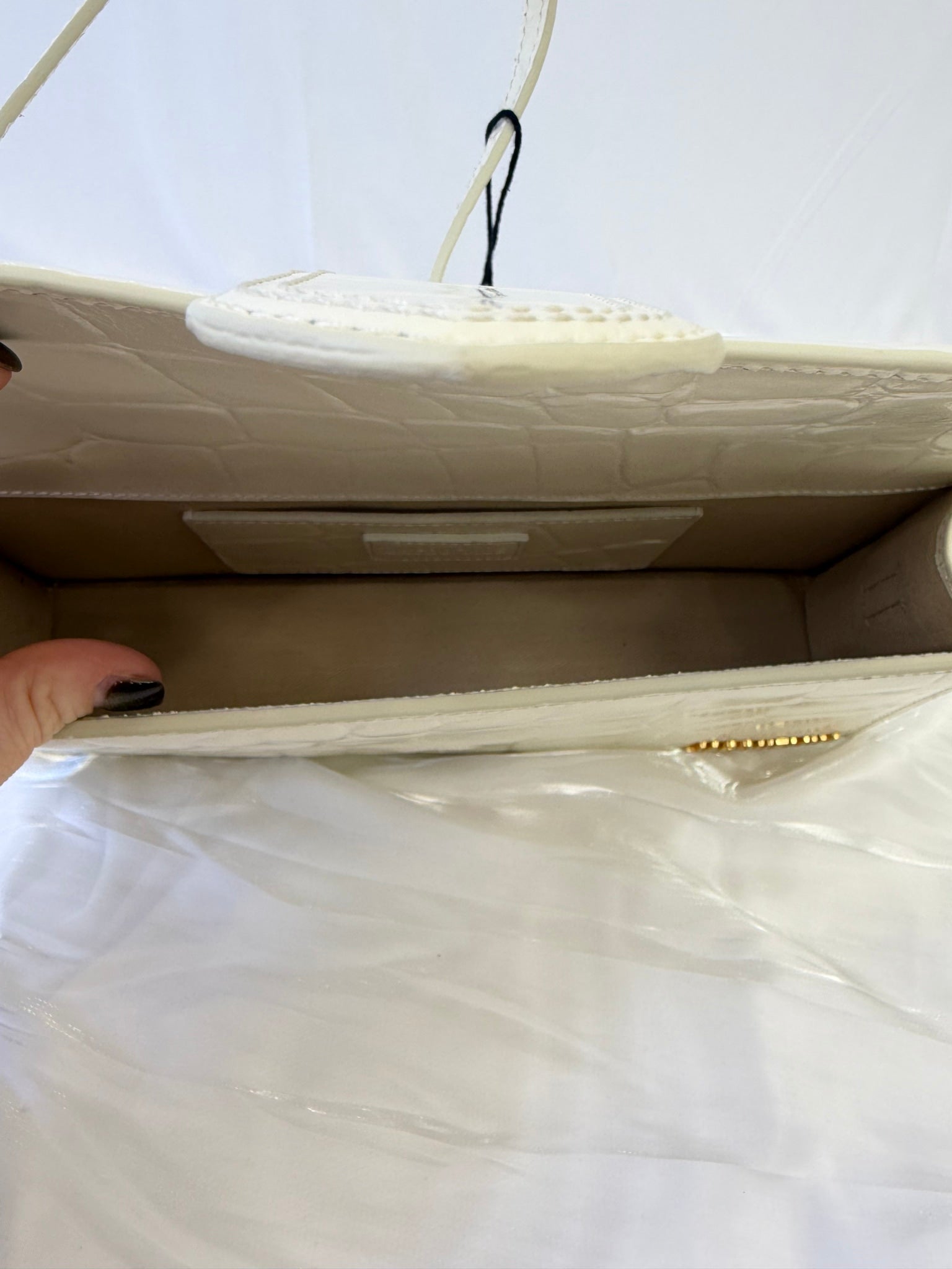 BRAND NEW- Jacquemus White Croc Embossed Le Grand Bambino Bag