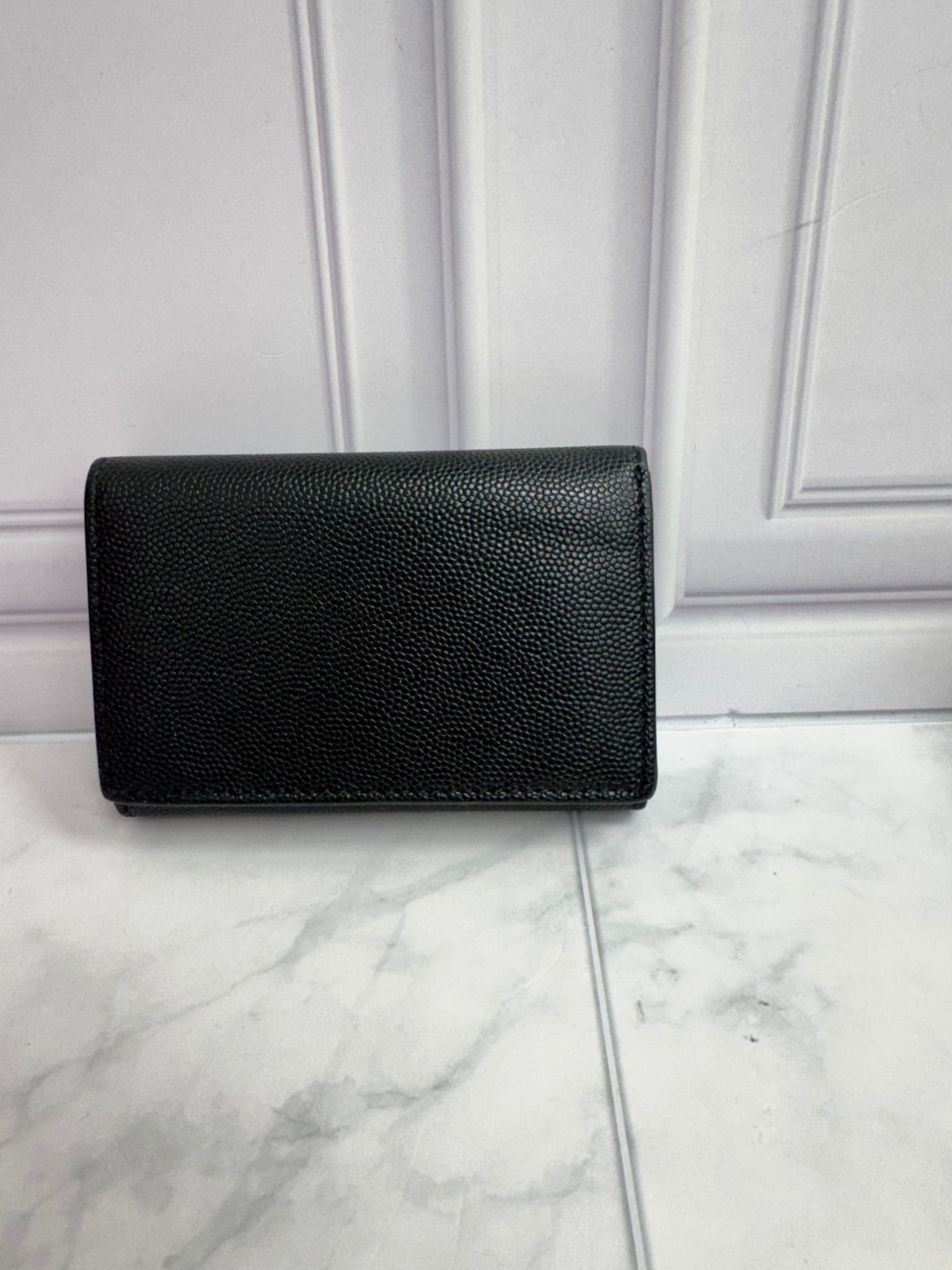 Burberry Black Leather TB Logo Trifold Wallet