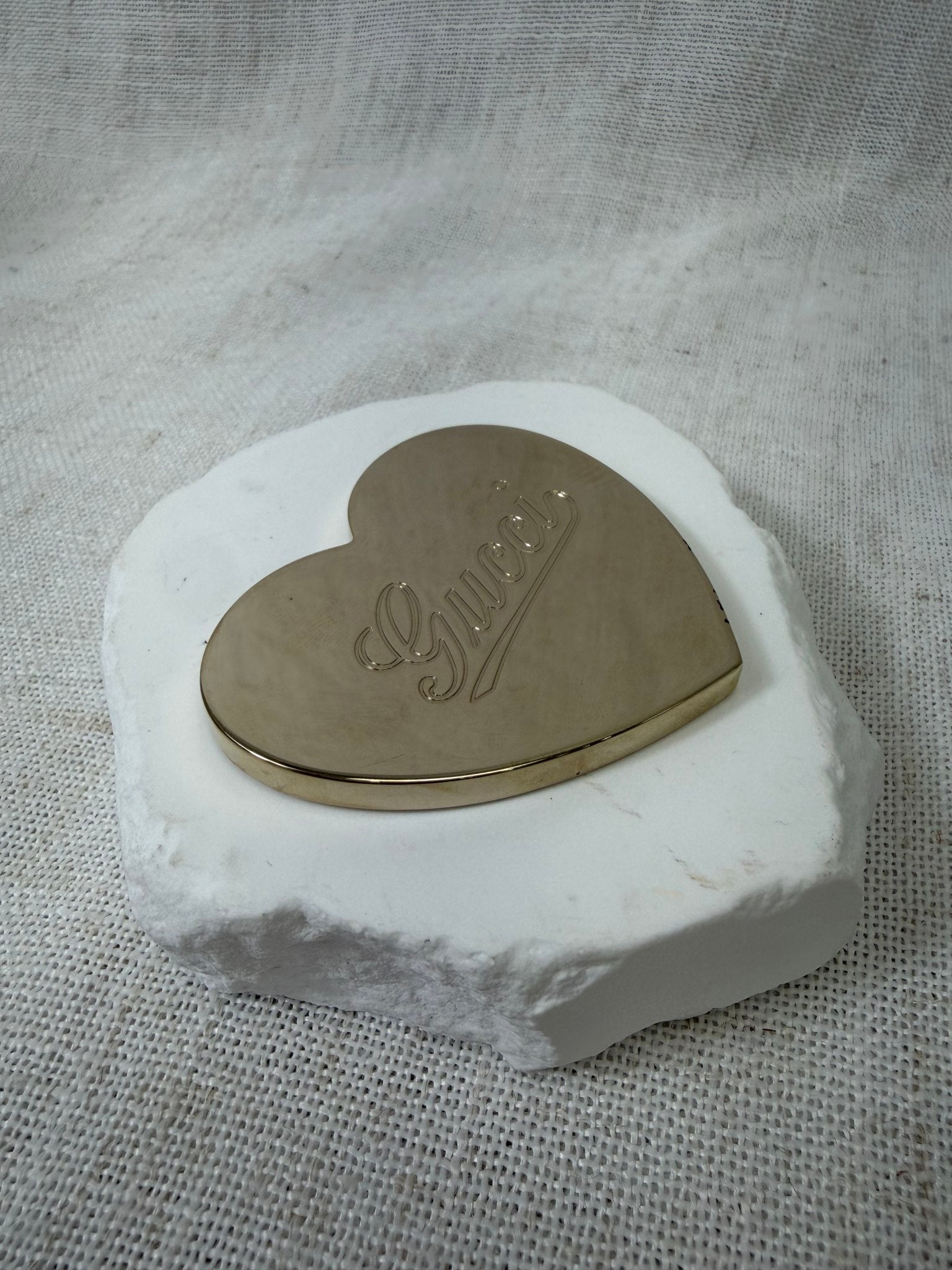 Gucci White Embossed Leather Heart Compact Mirror With Case