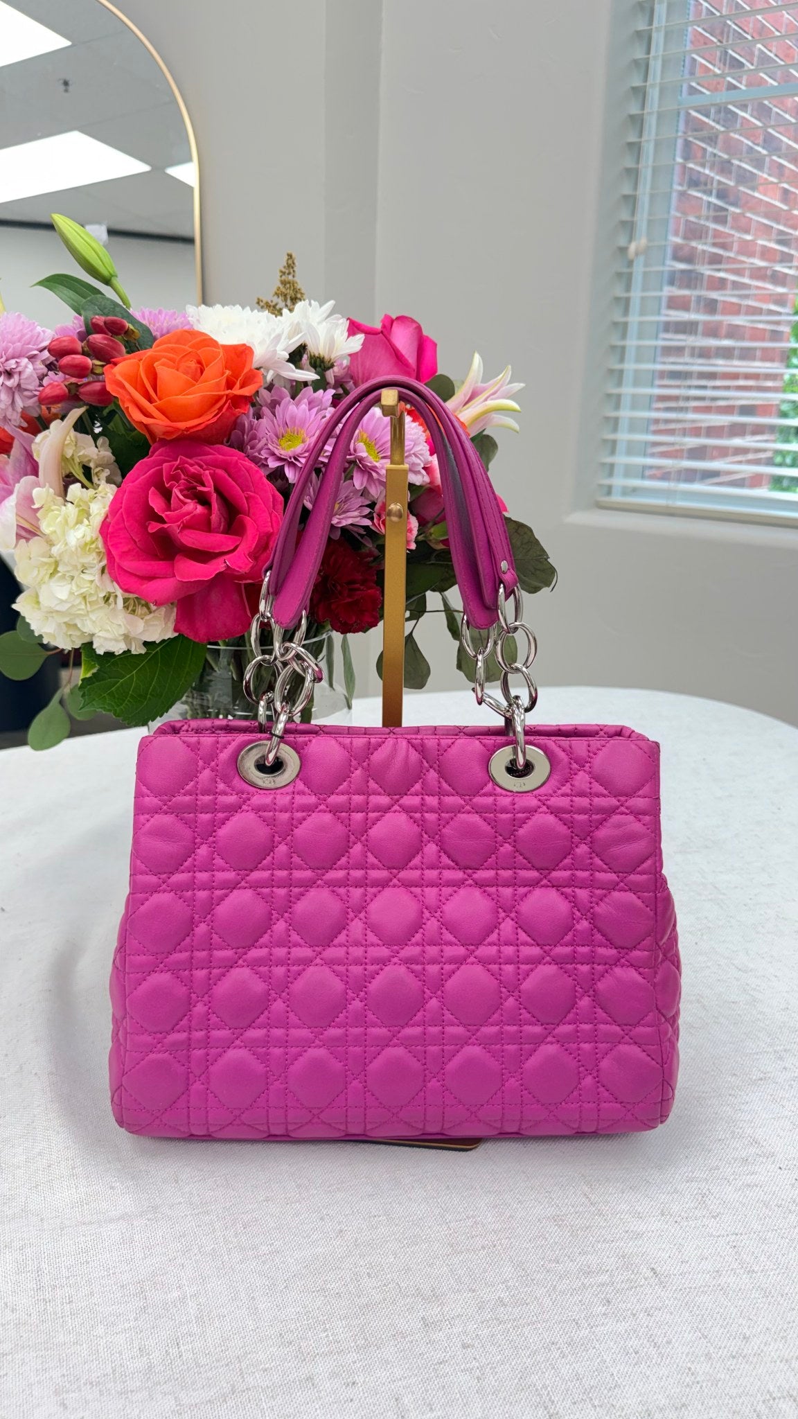 Christian Dior Magenta Lambskin Leather Soft Shopping Tote