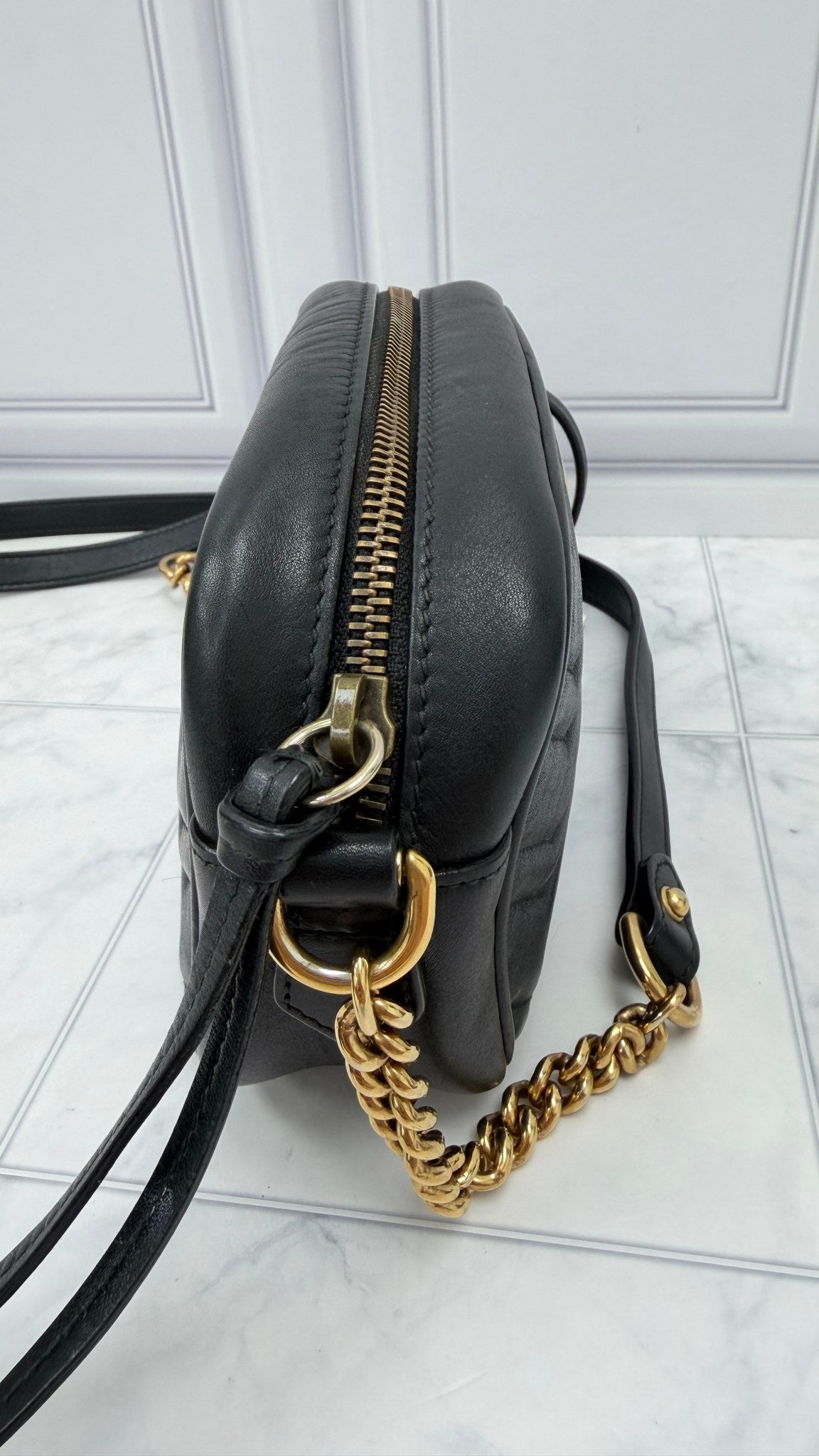 Gucci Black Leather Marmont Mini Camera Crossbody