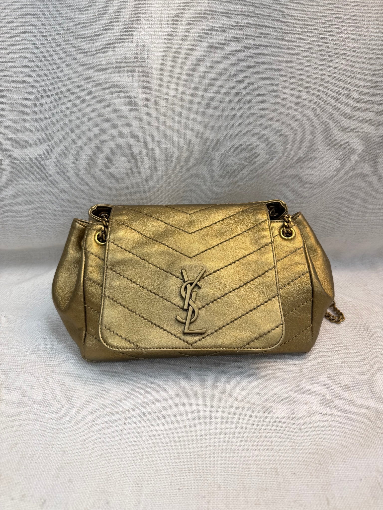 Saint Laurent YSL Gold Leather Loulou Small Shoulder Bag