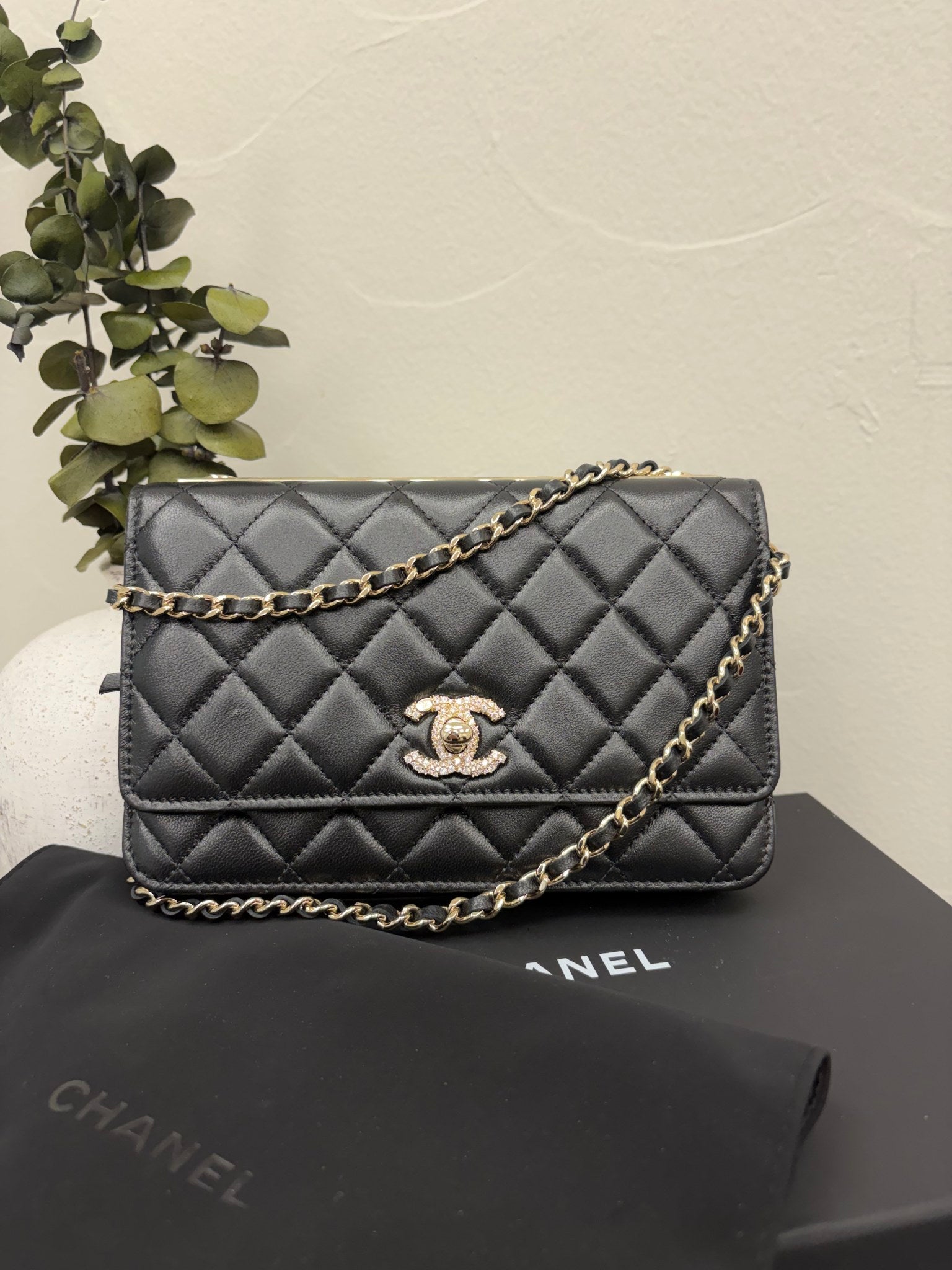 Chanel Black Quilted Lambskin Trendy Wallet on a Chain