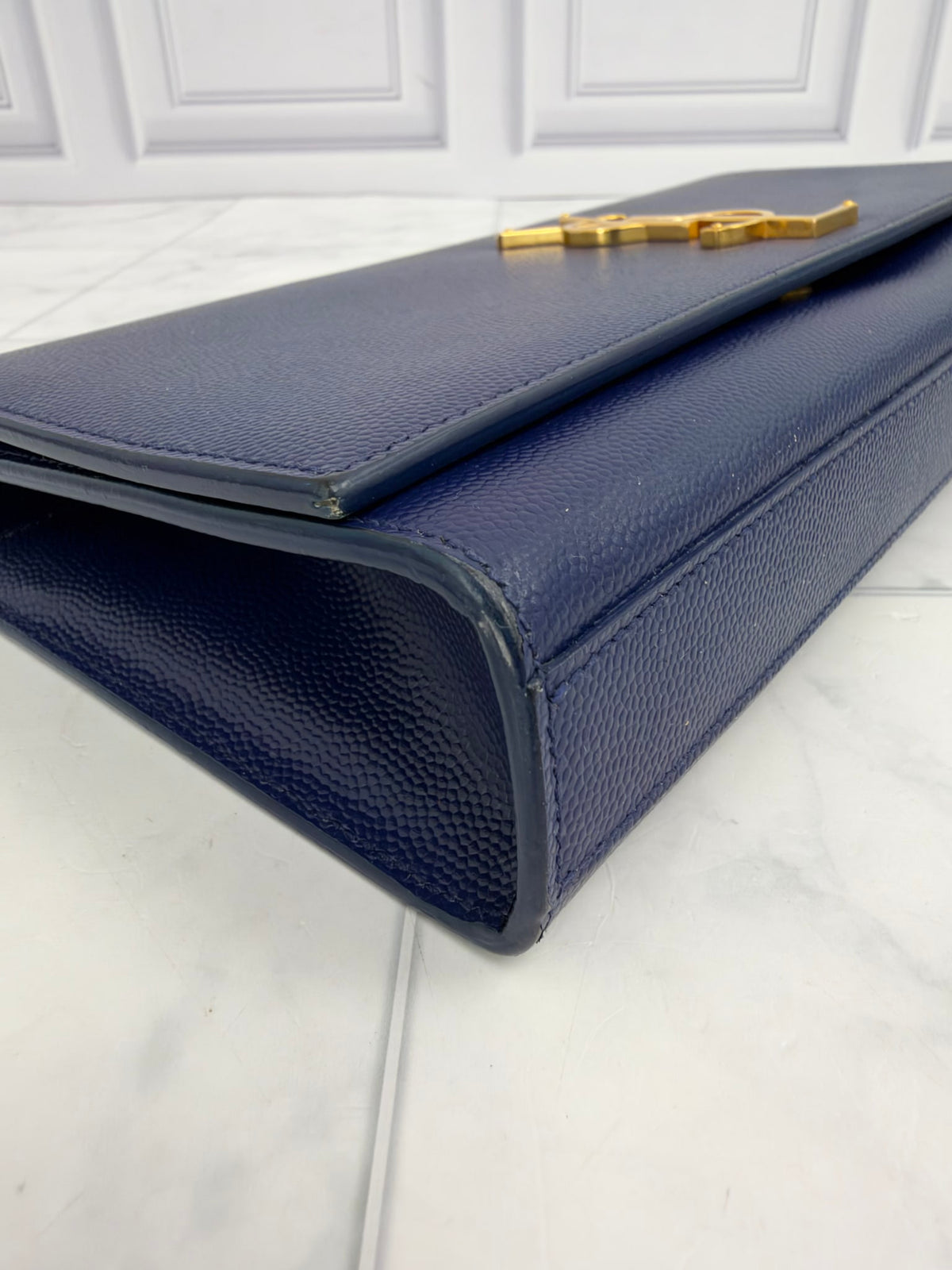Saint Laurent YSL Blue Caviar Leather Clutch Bag