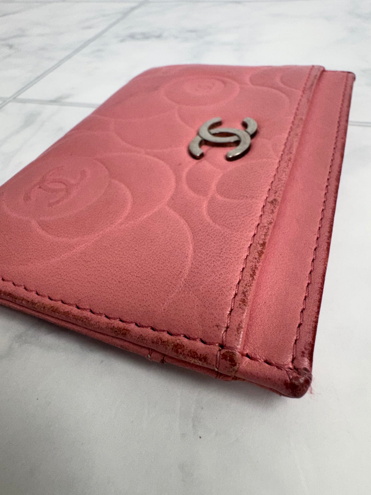 Chanel Pink Embossed Leather Card Case