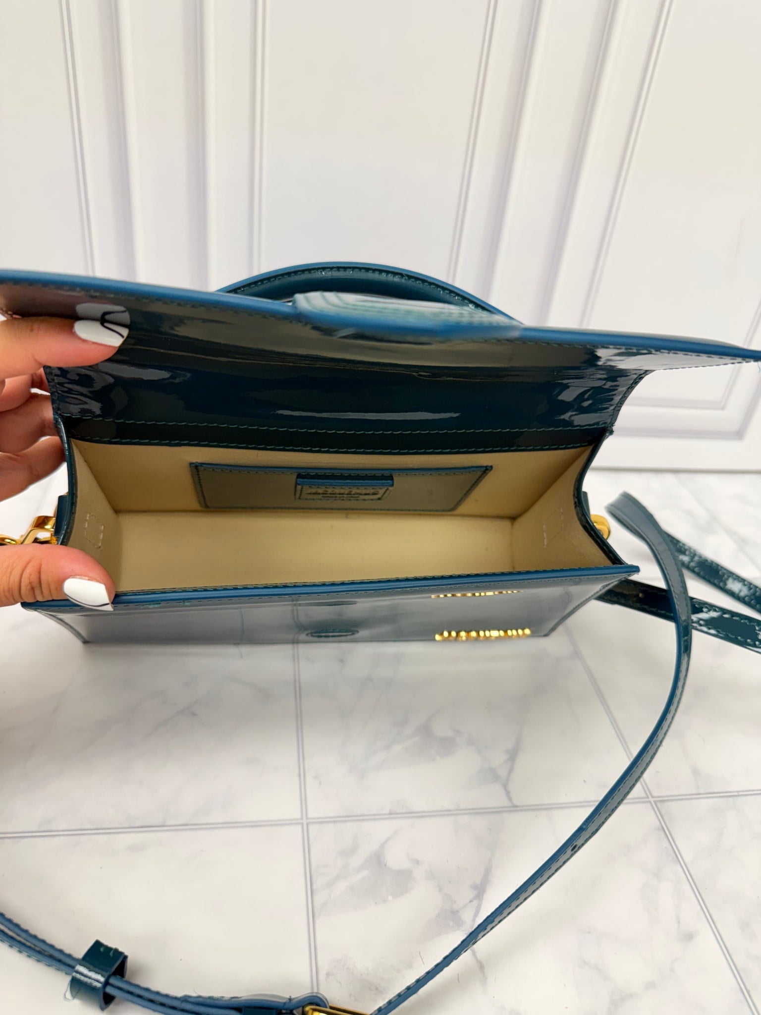 BRAND NEW - Jacquemus Turquoise Patent Leather Le Grand Bambino Handbag 2Way Handbag