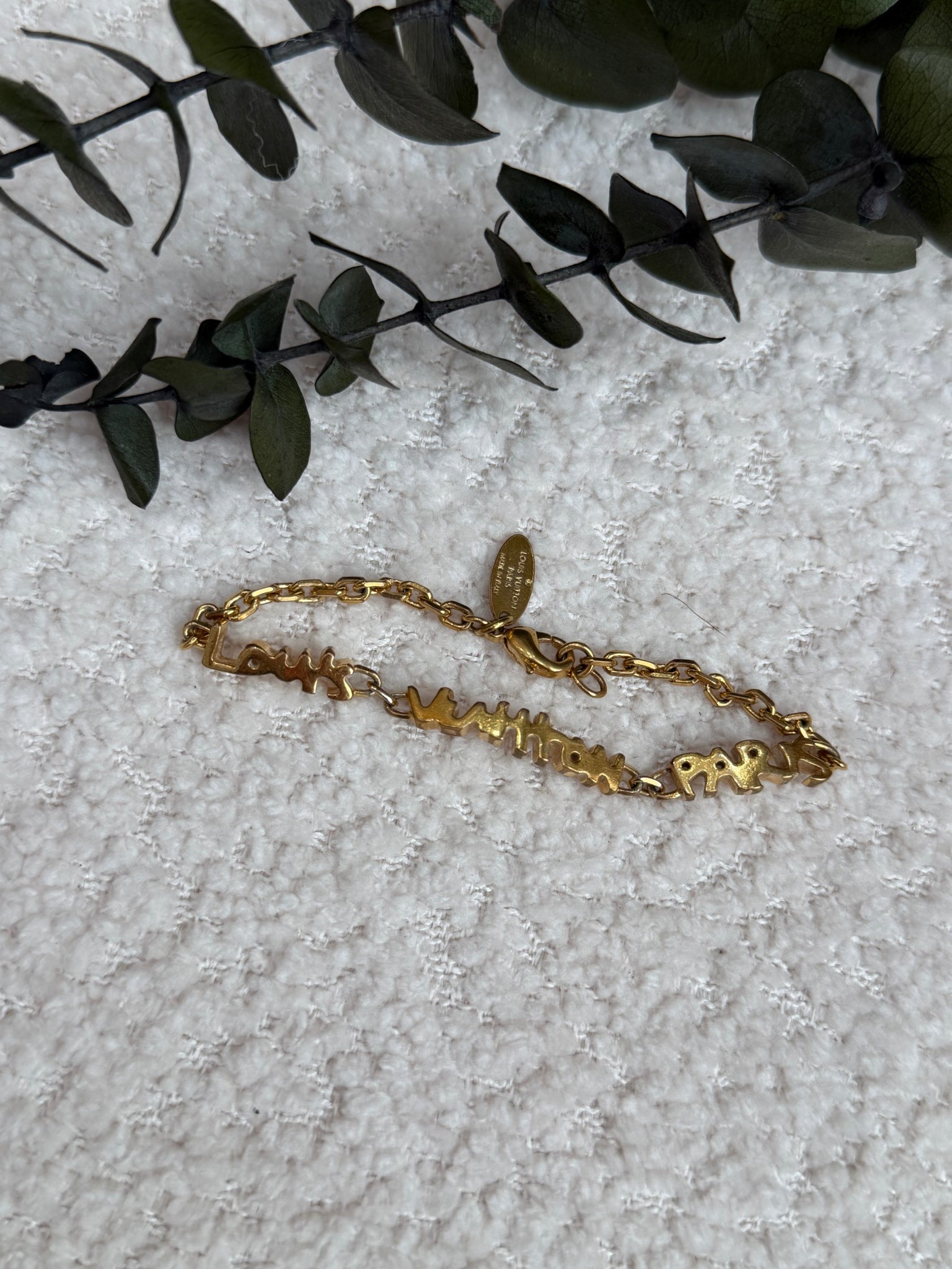 Louis Vuitton Graffiti Logo Gold Tone Bracelet