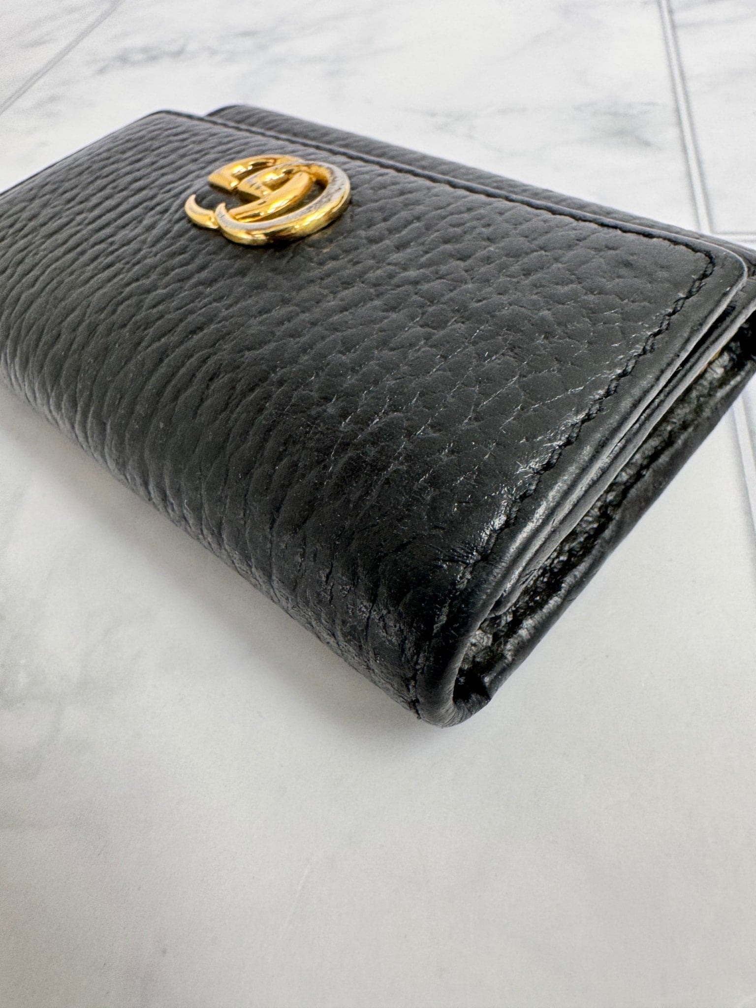 Gucci Black GG Marmont Grained Leather 6 Ring Holder