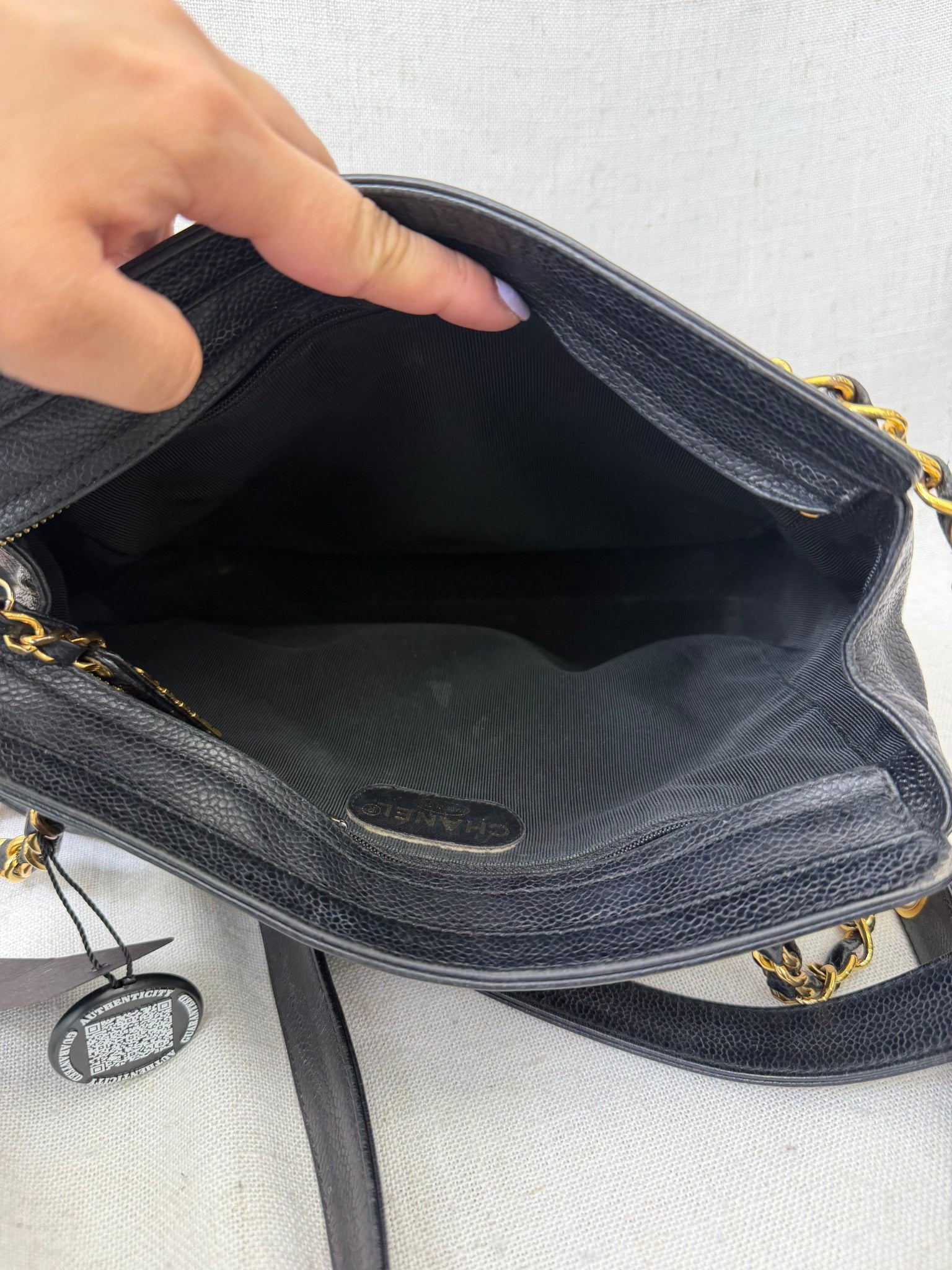 Chanel Black Caviar Leather Small Triple Coco Tote Bag