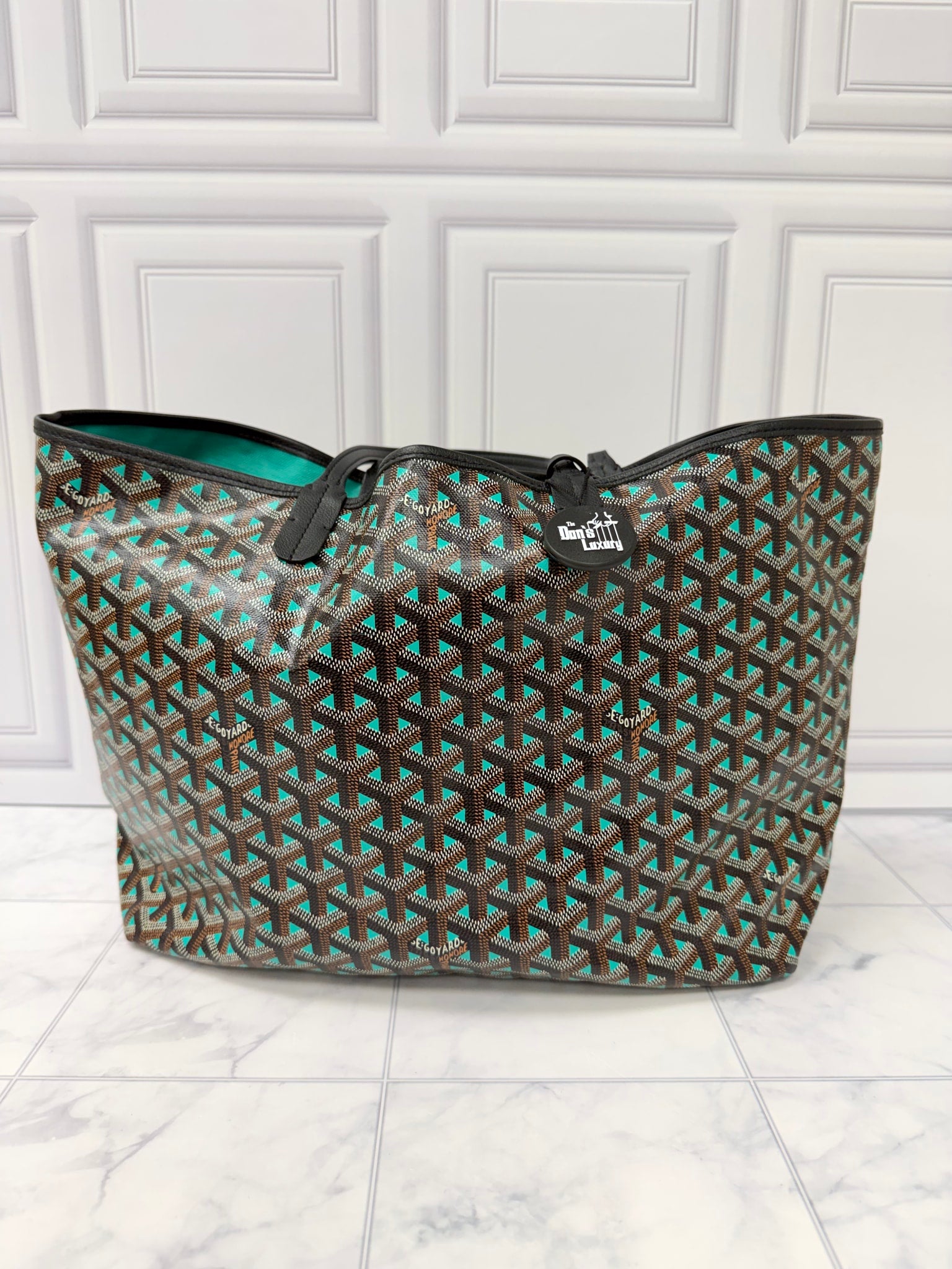 Goyard Teal And Black Goyardine Canvas Saint Louis Tote Bag