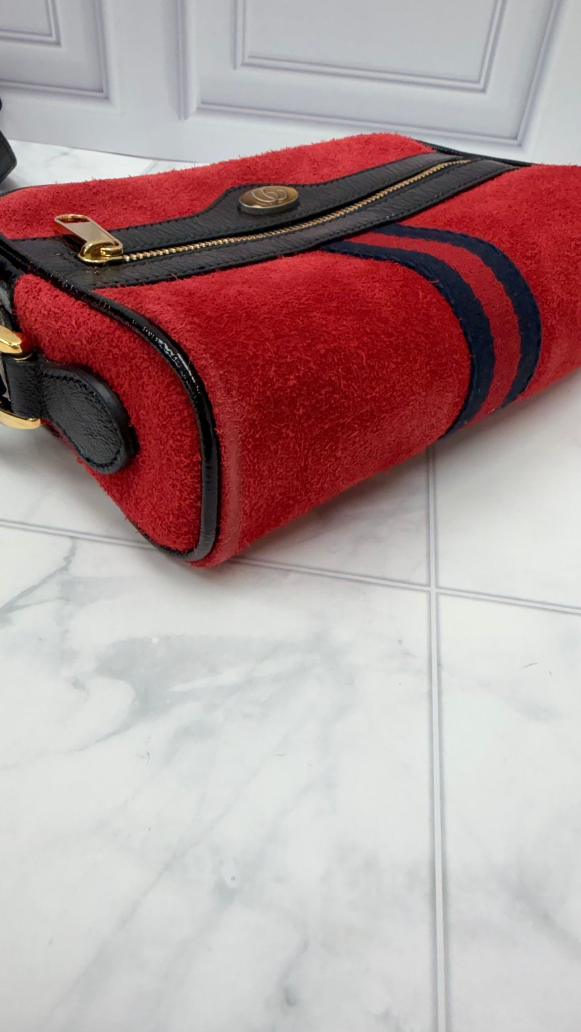 Gucci Red Suede Web Crossbody Bag