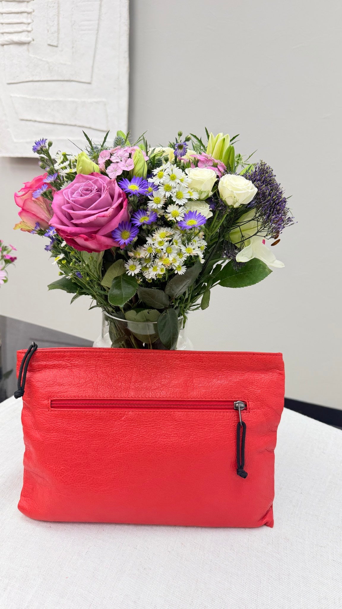 Balenciaga Red Grained Leather Clutch
