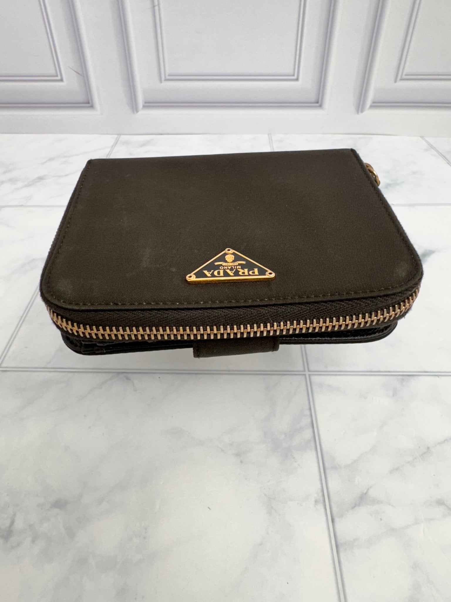 Prada Brown Nylon Compact Zippy Wallet