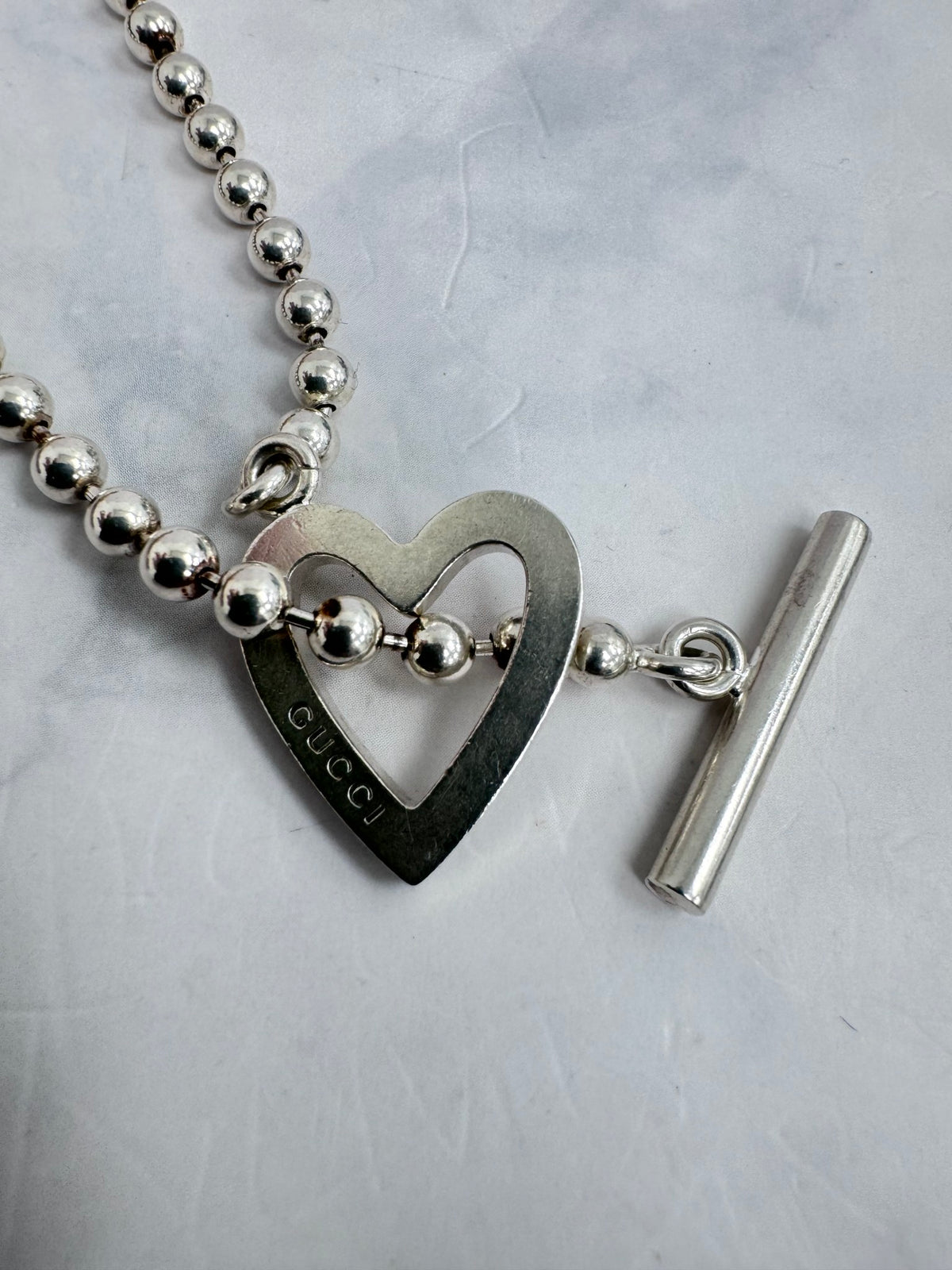 Gucci Silver Tone Boule Heart Toggle Bracelet