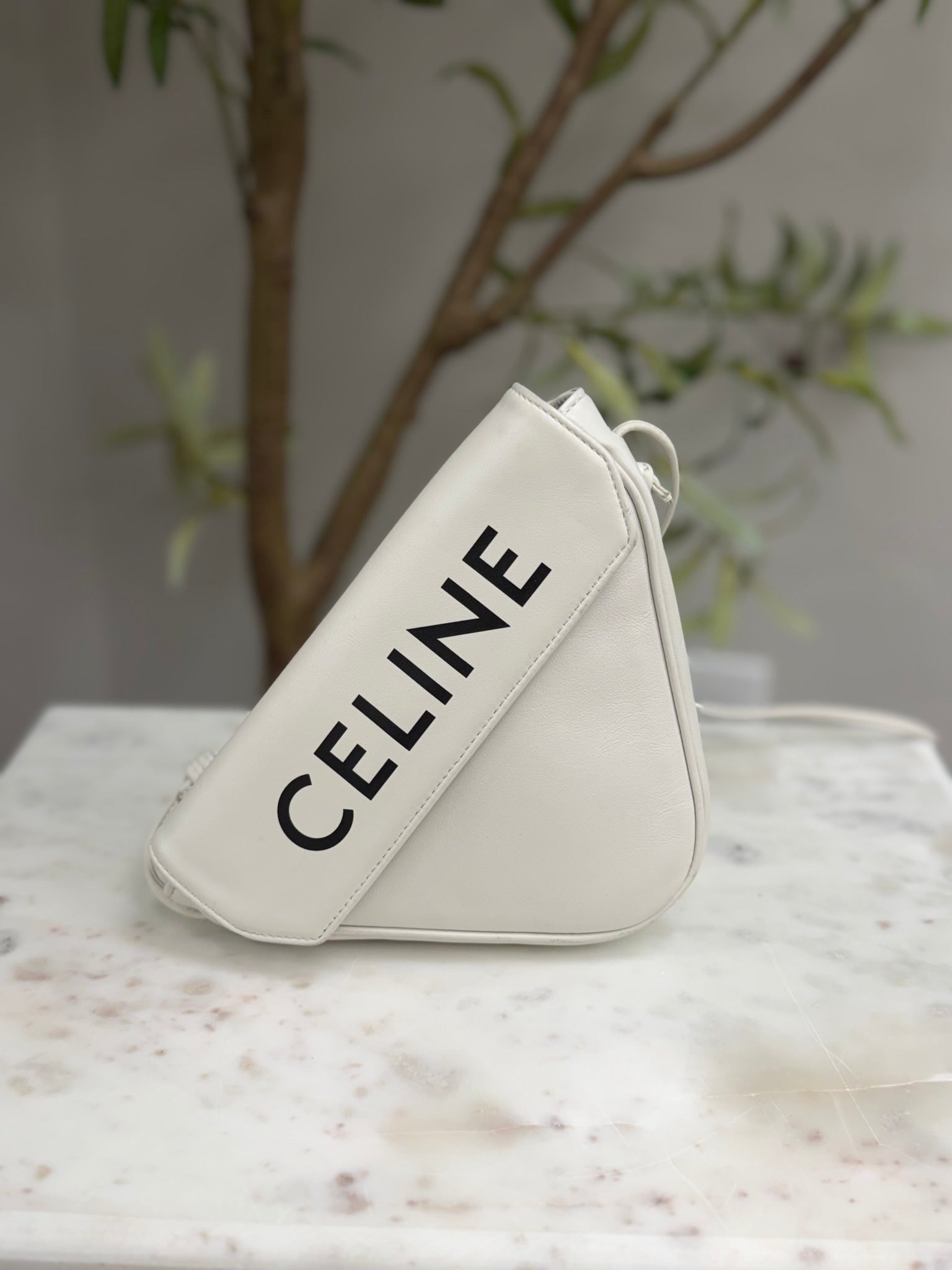 Celine White Leather Triangle Bag