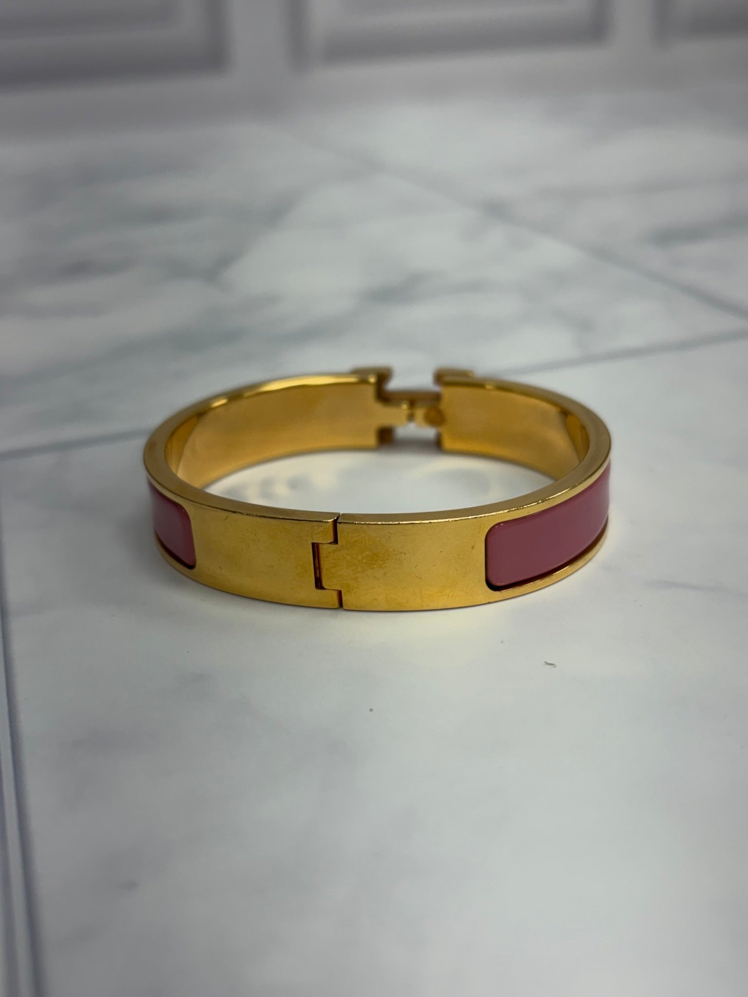 Hermes Gold Tone & Pink Clic H Braclet