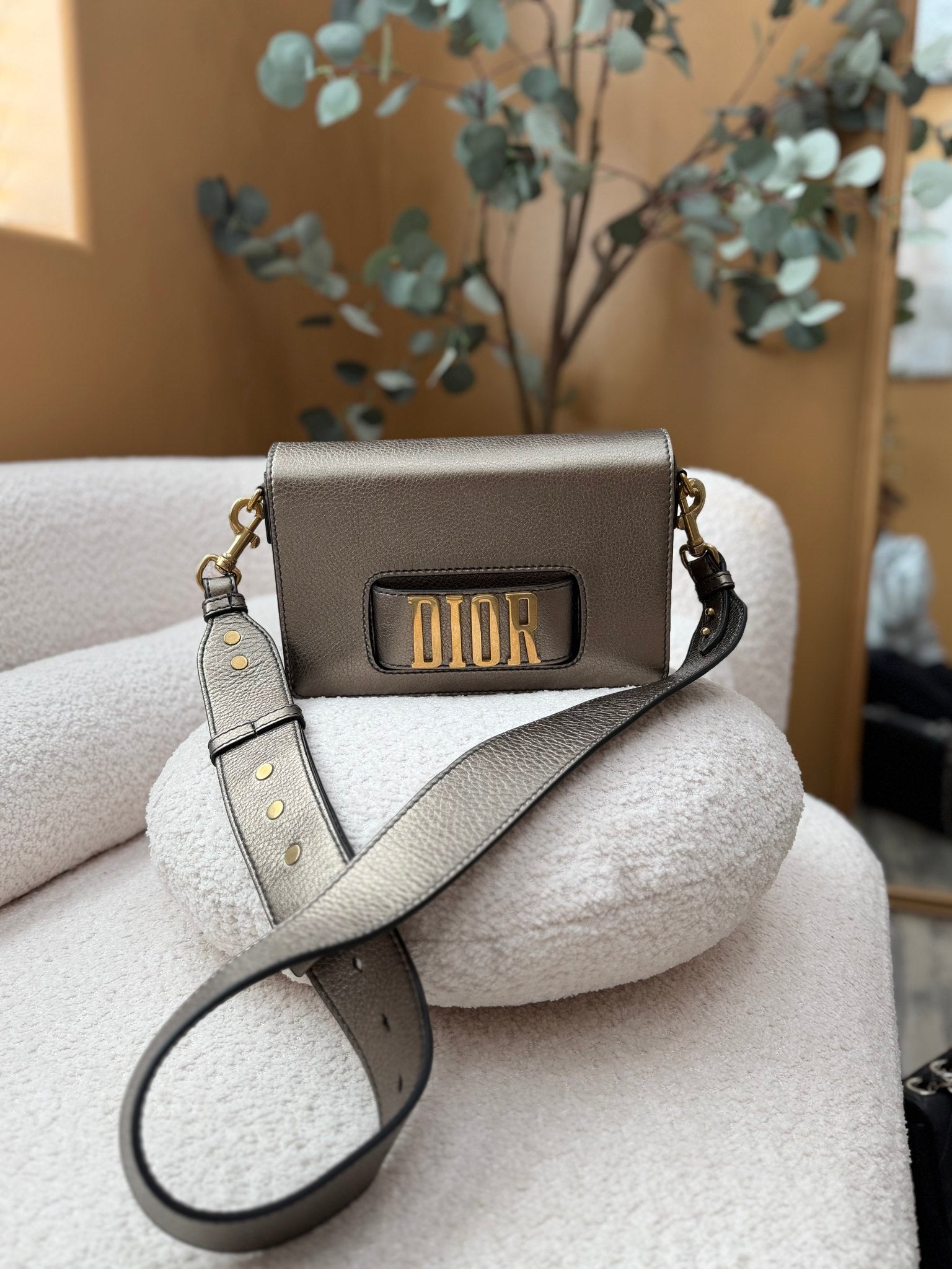 Christian Dior Metallic Bronze Grained Calfskin Crossbody