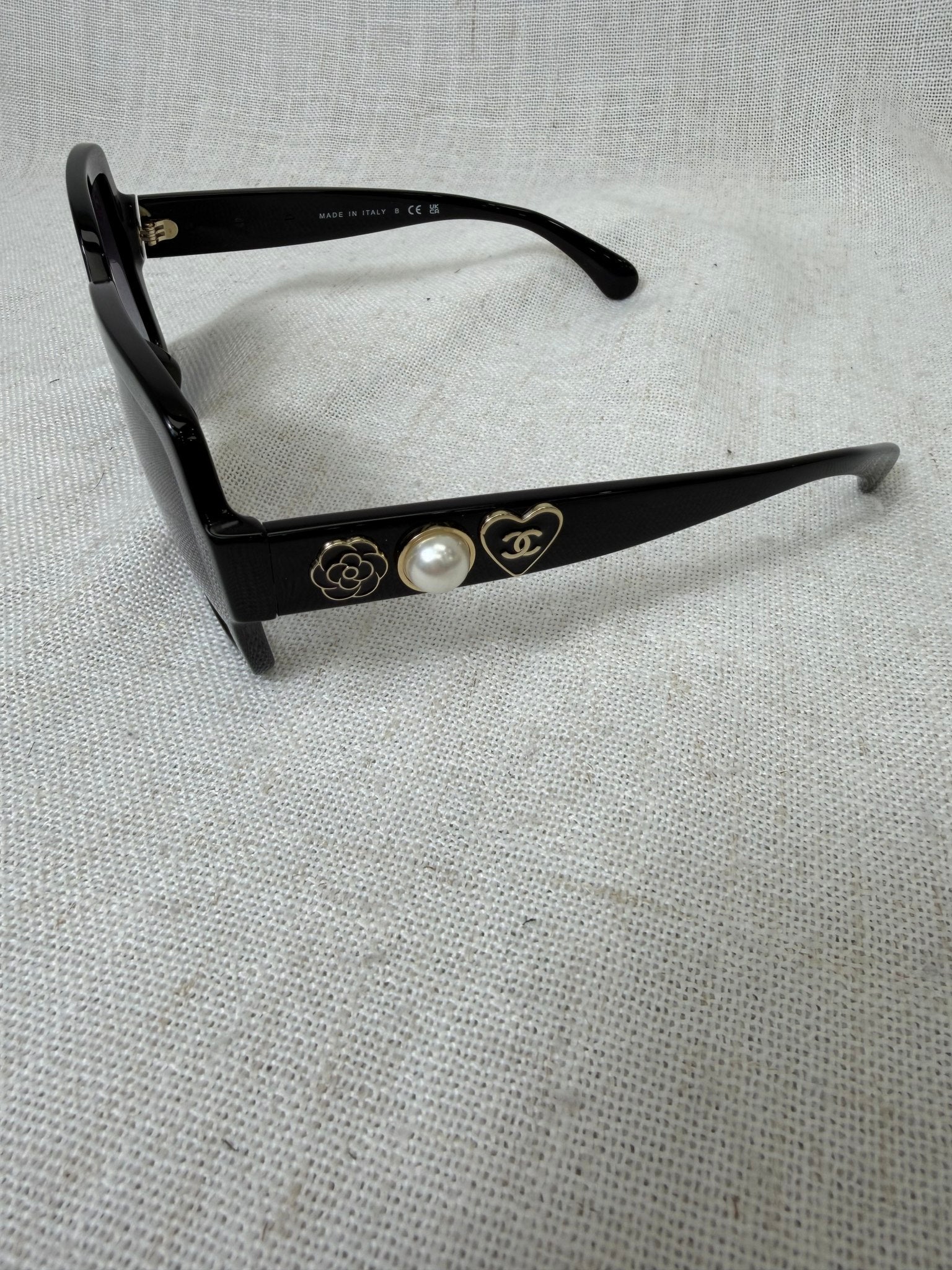Chanel Black Acetate Charms Pearl Square Sunglasses
