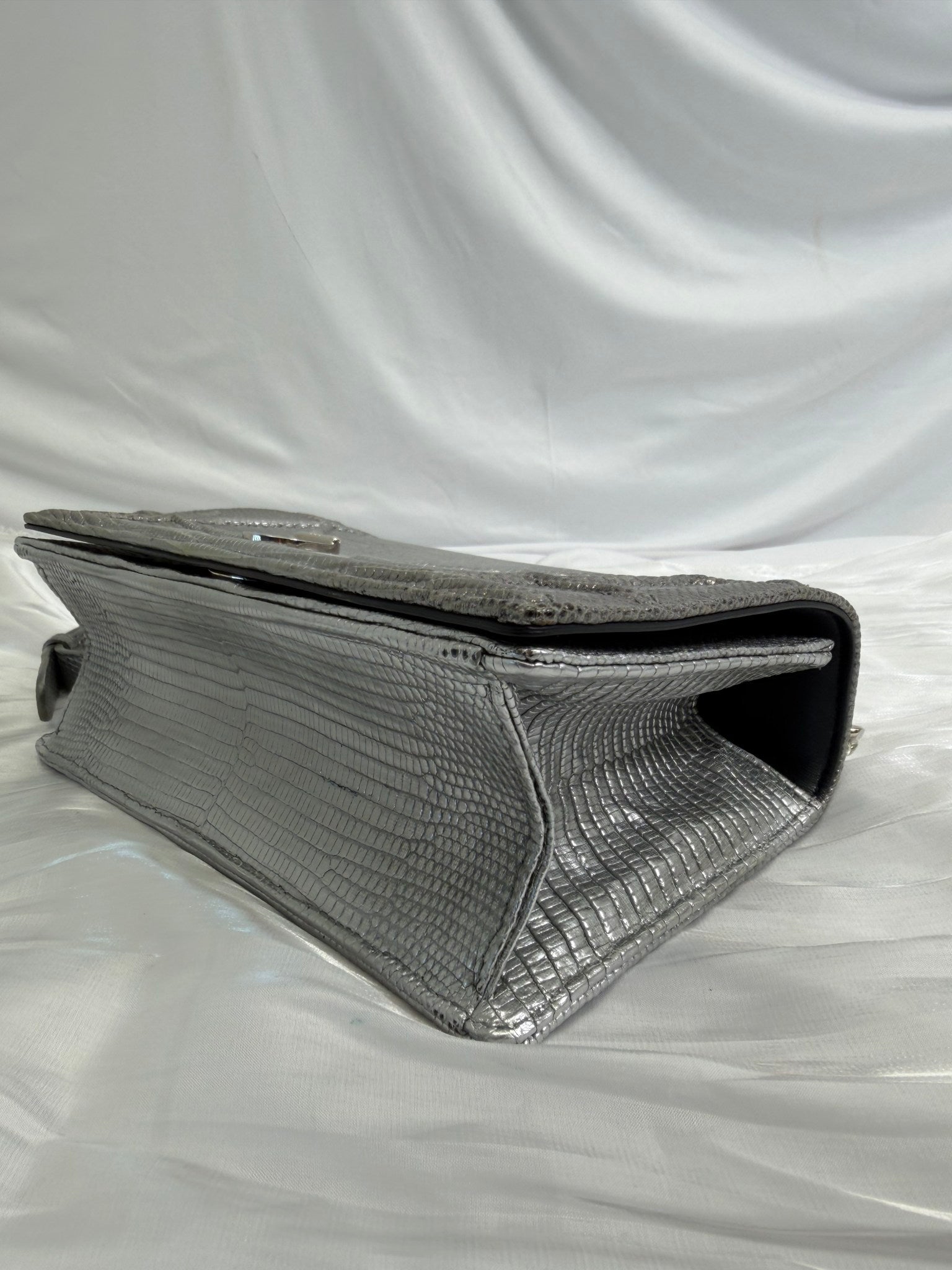 Christian Dior Metallic Silver Lizard Embossed Small Diorama Flap Bag