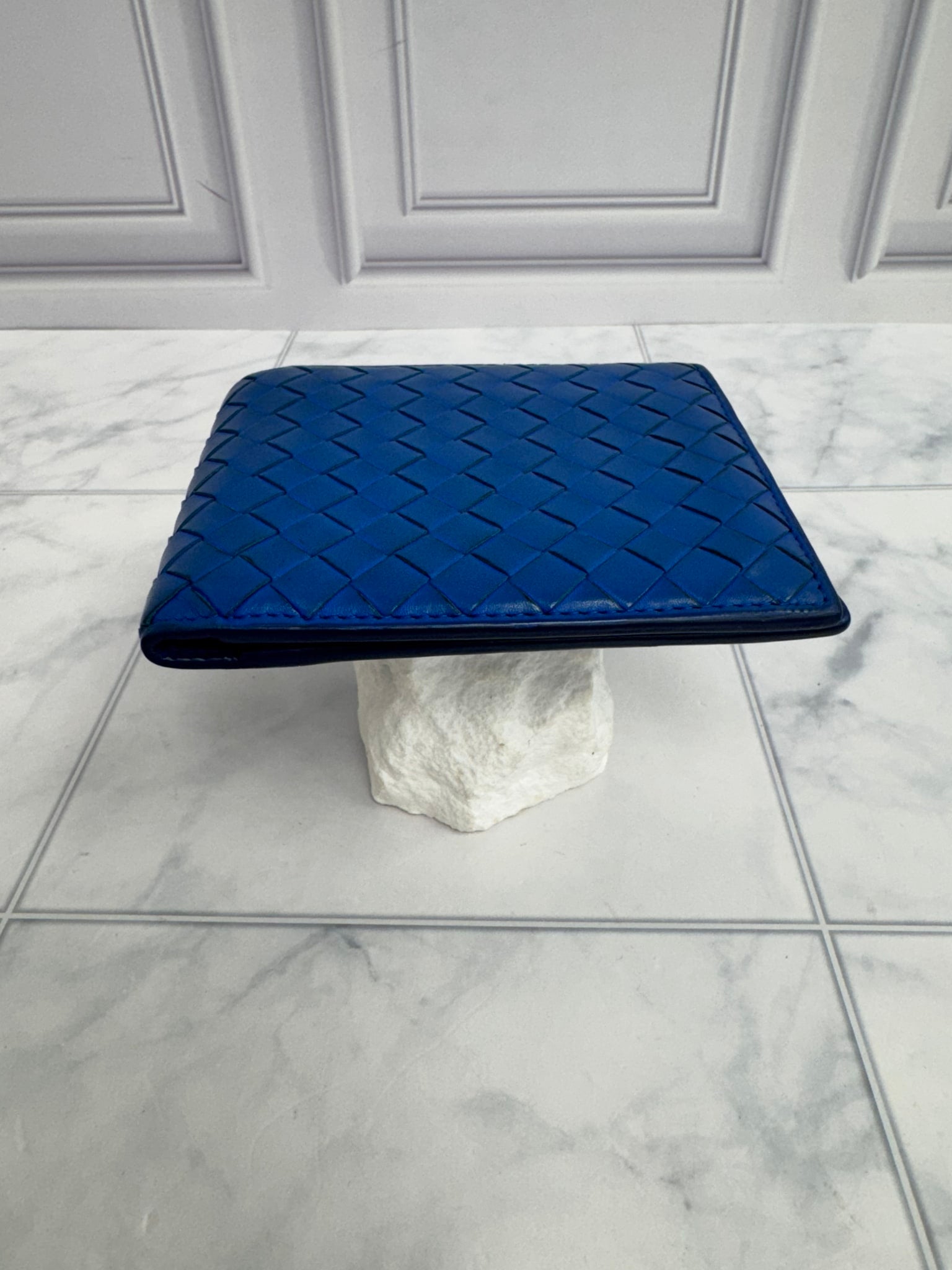 Bottega Veneta Blue Intrecciato Leather Bifold Wallet