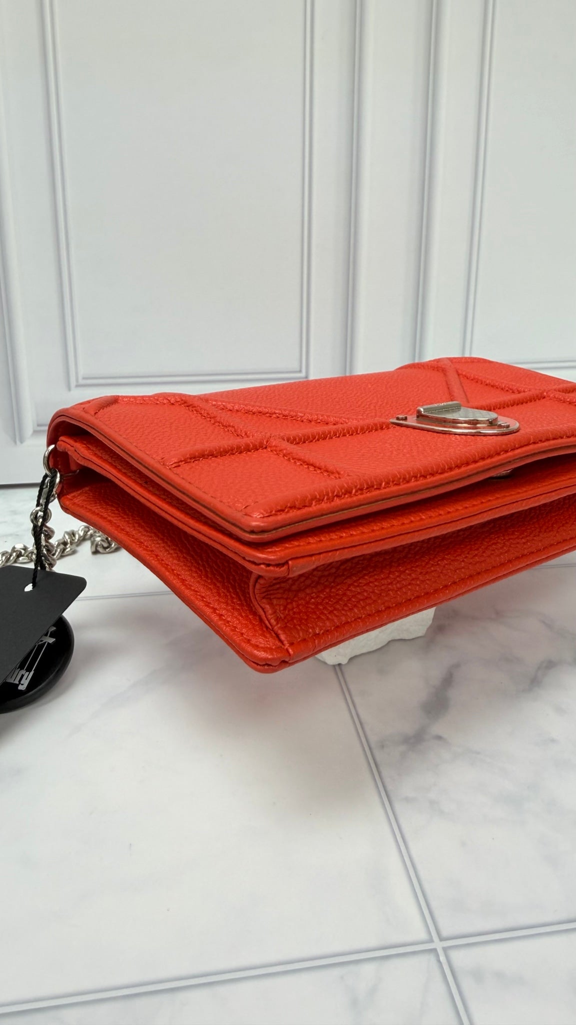 Christian Dior Orange Grained Leather Wallet On A Chain