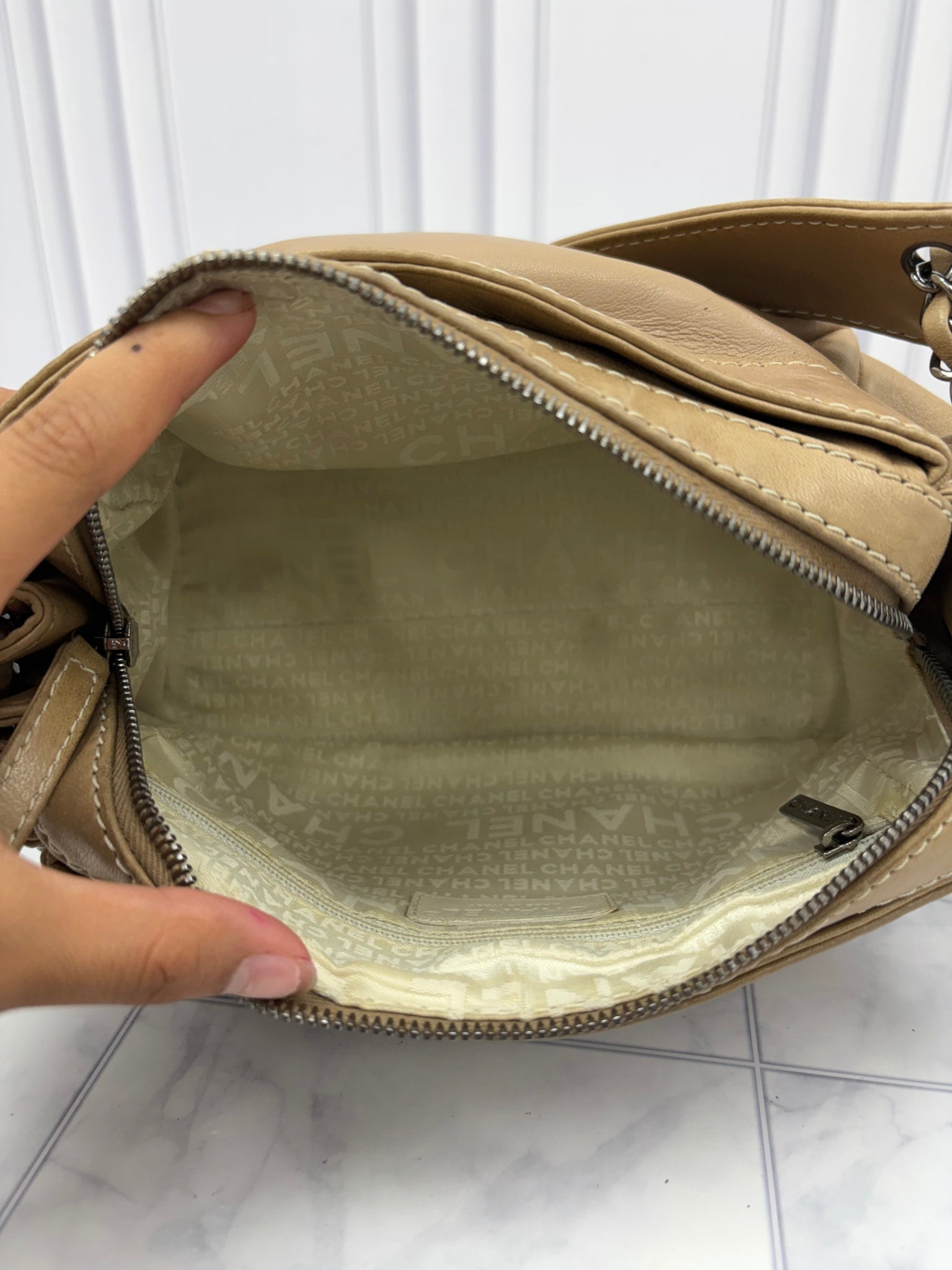 Chanel Tan Lambskin LAX Accordion Shoulder Bag
