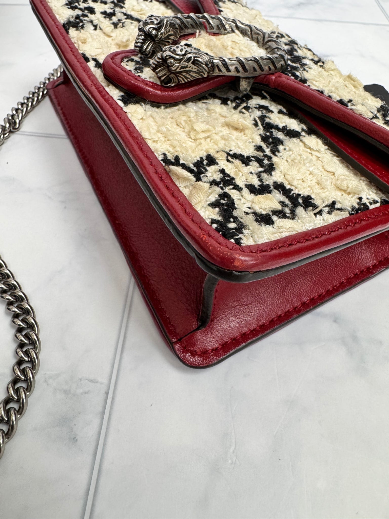 Gucci Red GG Tweed Small Dionysus Super Mini Chain Bag