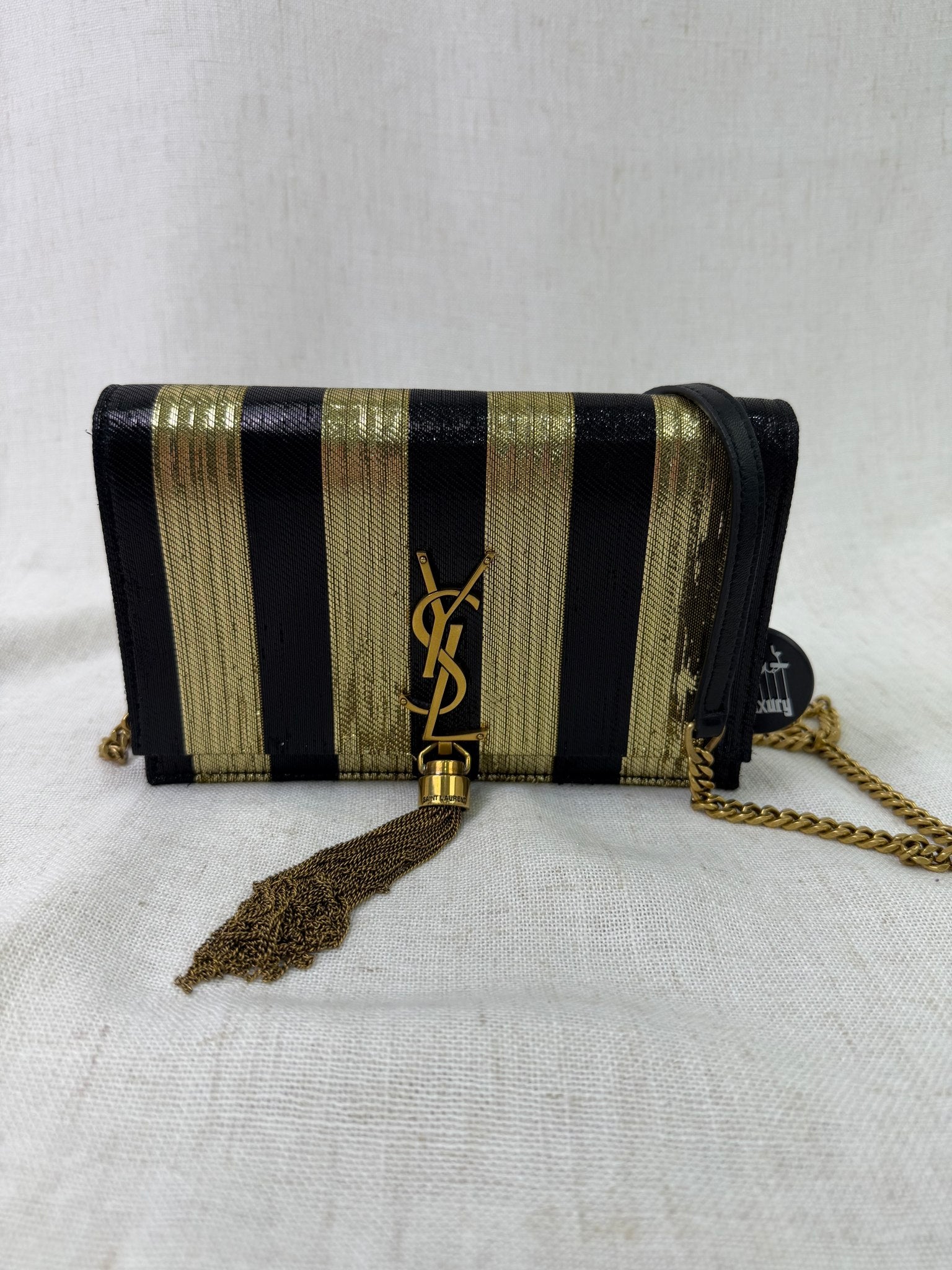 YSL Saint Laurent Black And Gold Kate Striped Bag