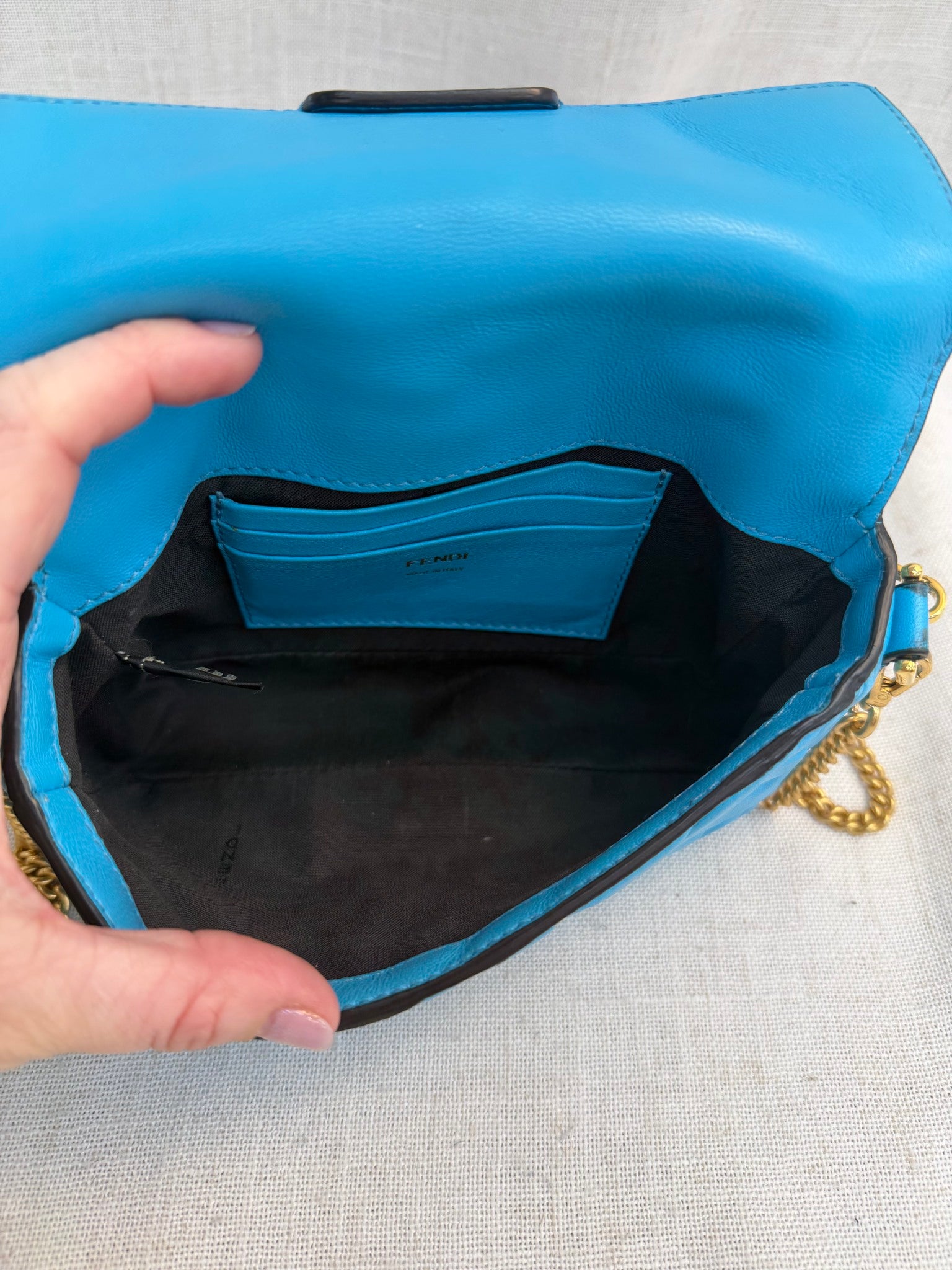 Fendi Blue Leather Baguette Mini Bag