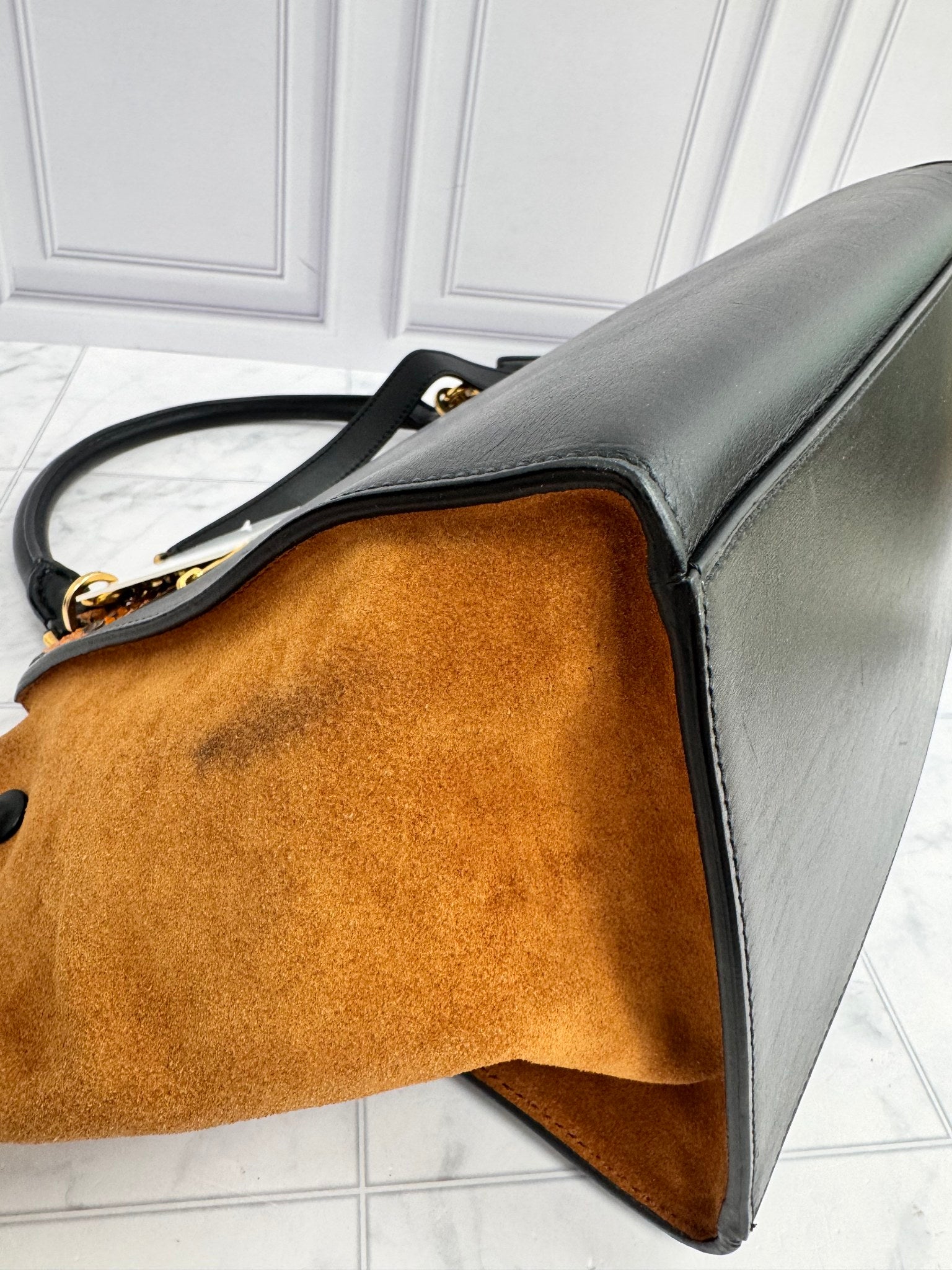 Celine Orange Snakeskin And Black Leather Medium Trapeze 2Way Bag