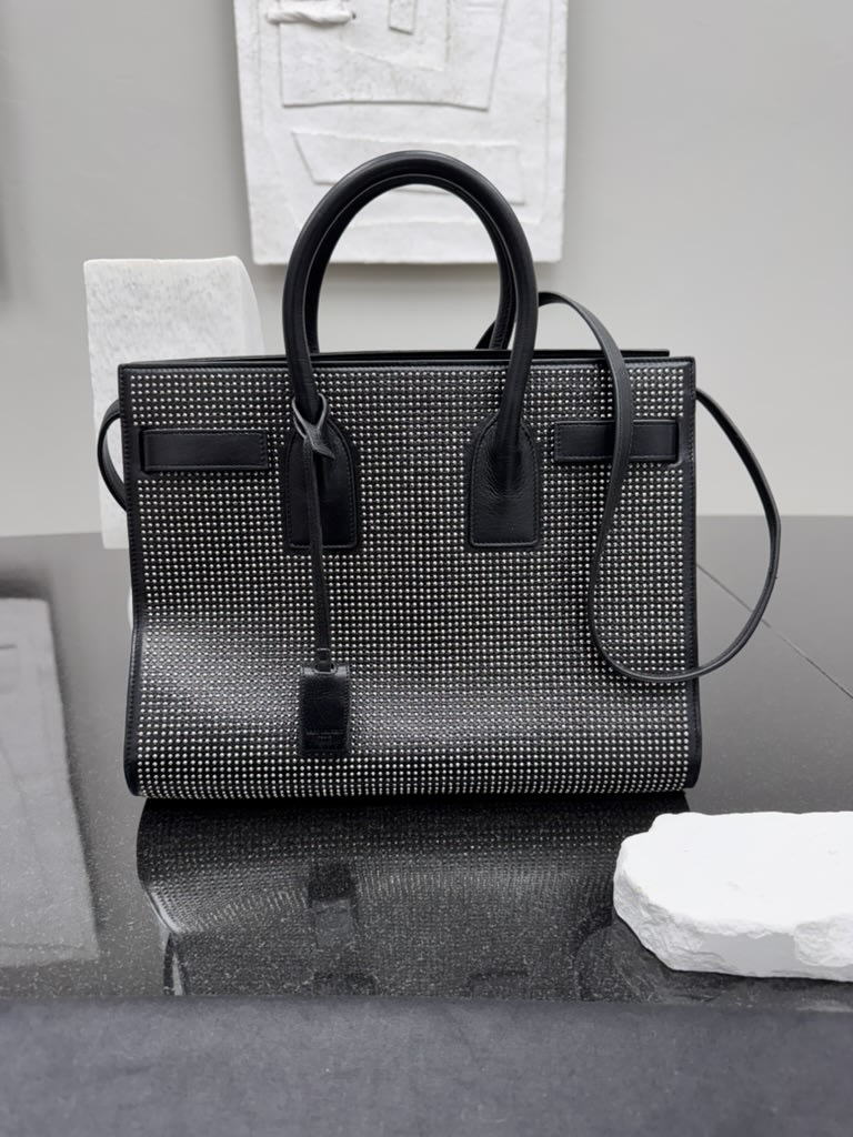 Saint Laurent YSL Black Studded Leather Sac De Jour Small 2Way Bag