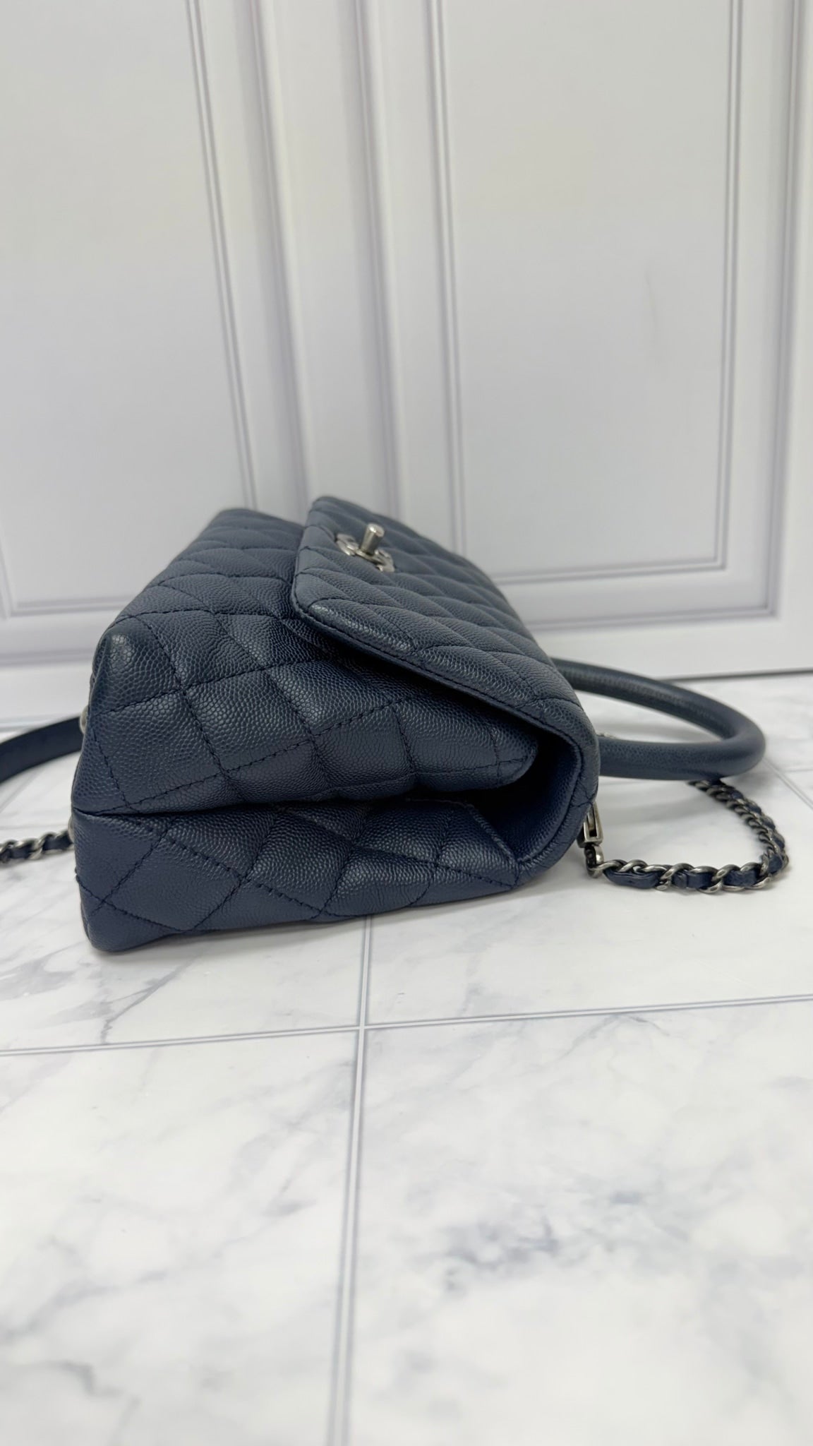 Chanel Navy Blue Diamond Quilted Coco Small 2Way Bag