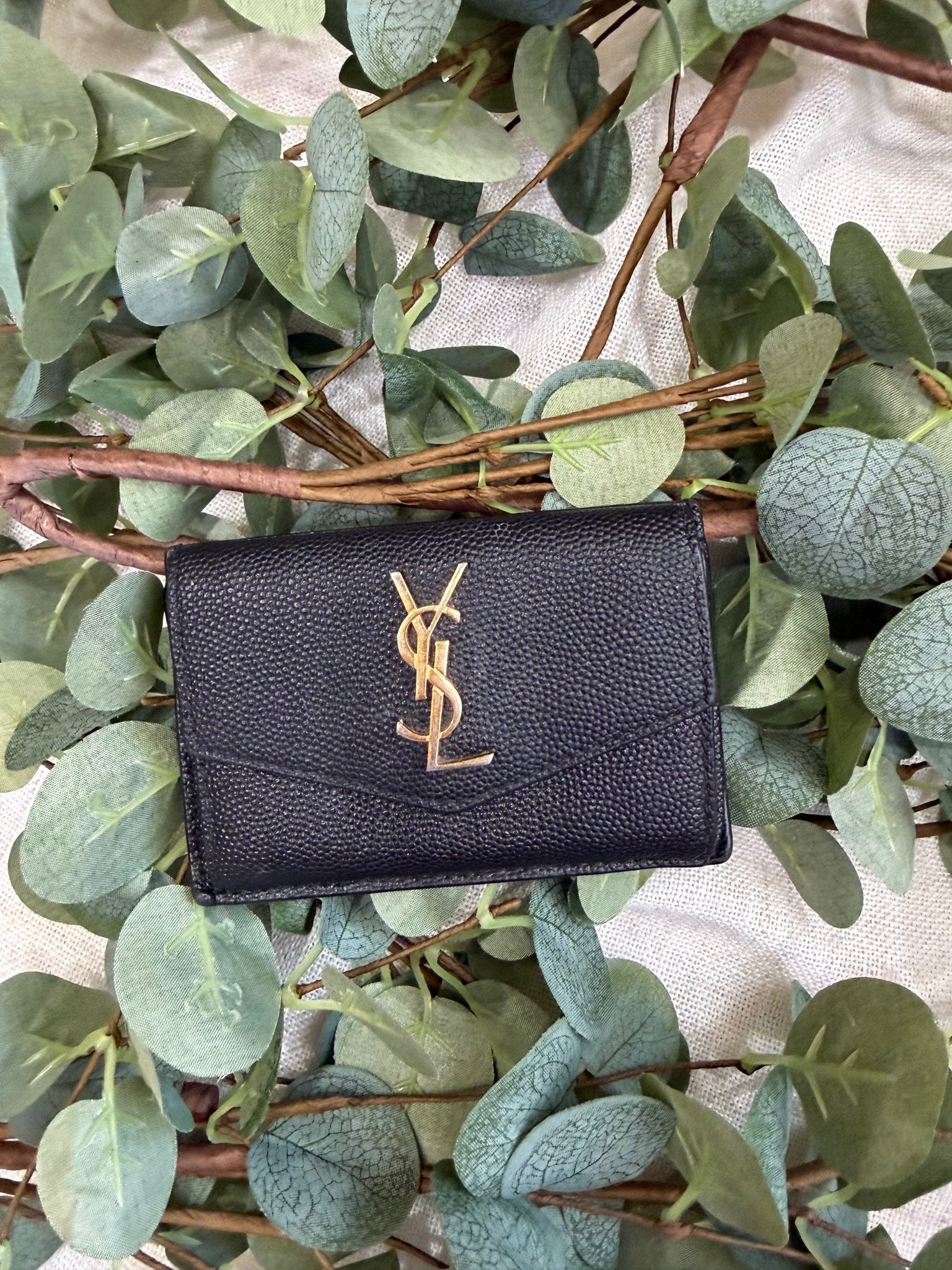 Saint Laurent Black Grain De Poudre Embossed Leather Uptown Flap Card Case