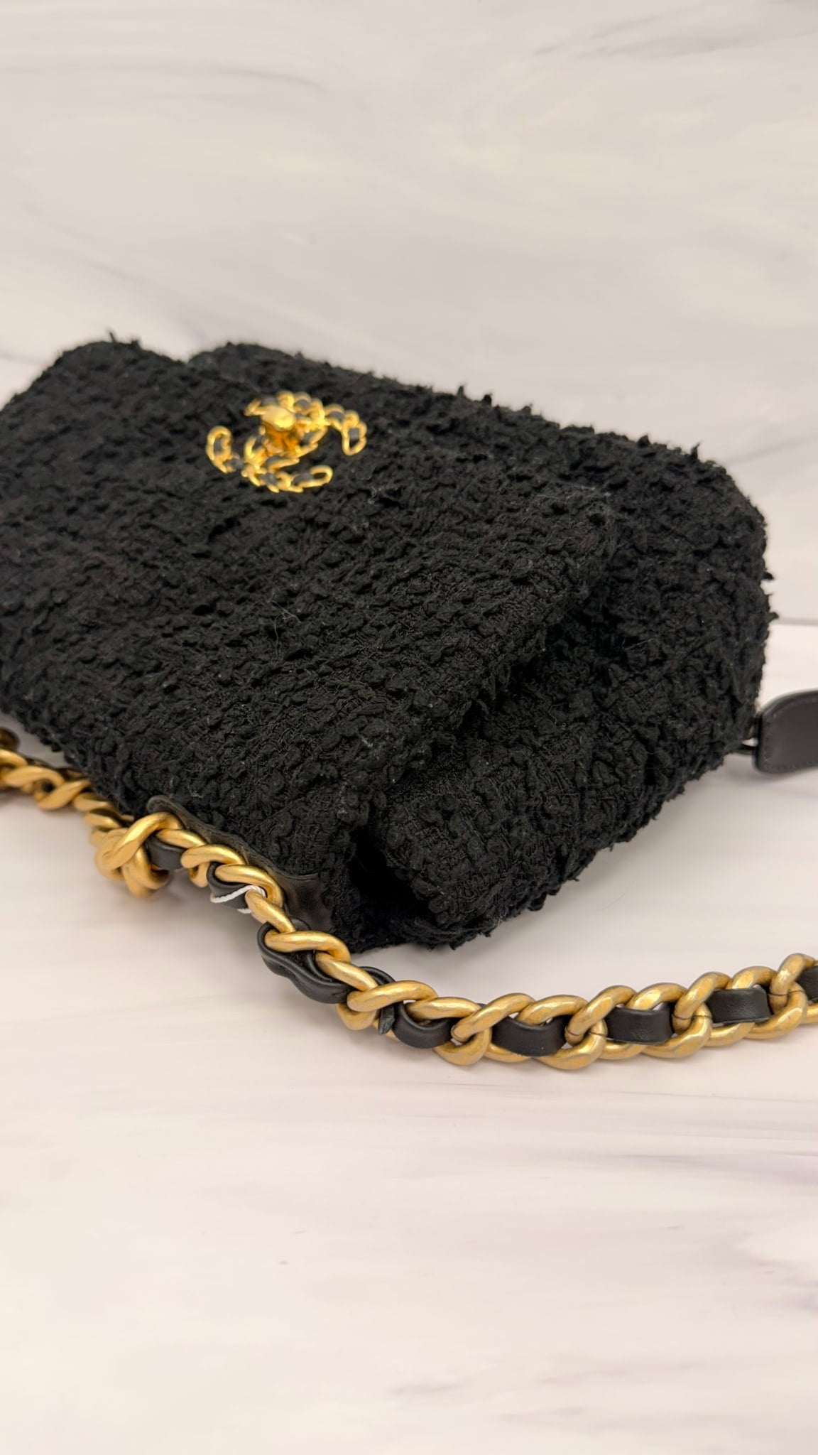 Chanel Black Tweed Chanel 19 Flap Chain Medium Shoulder Bag