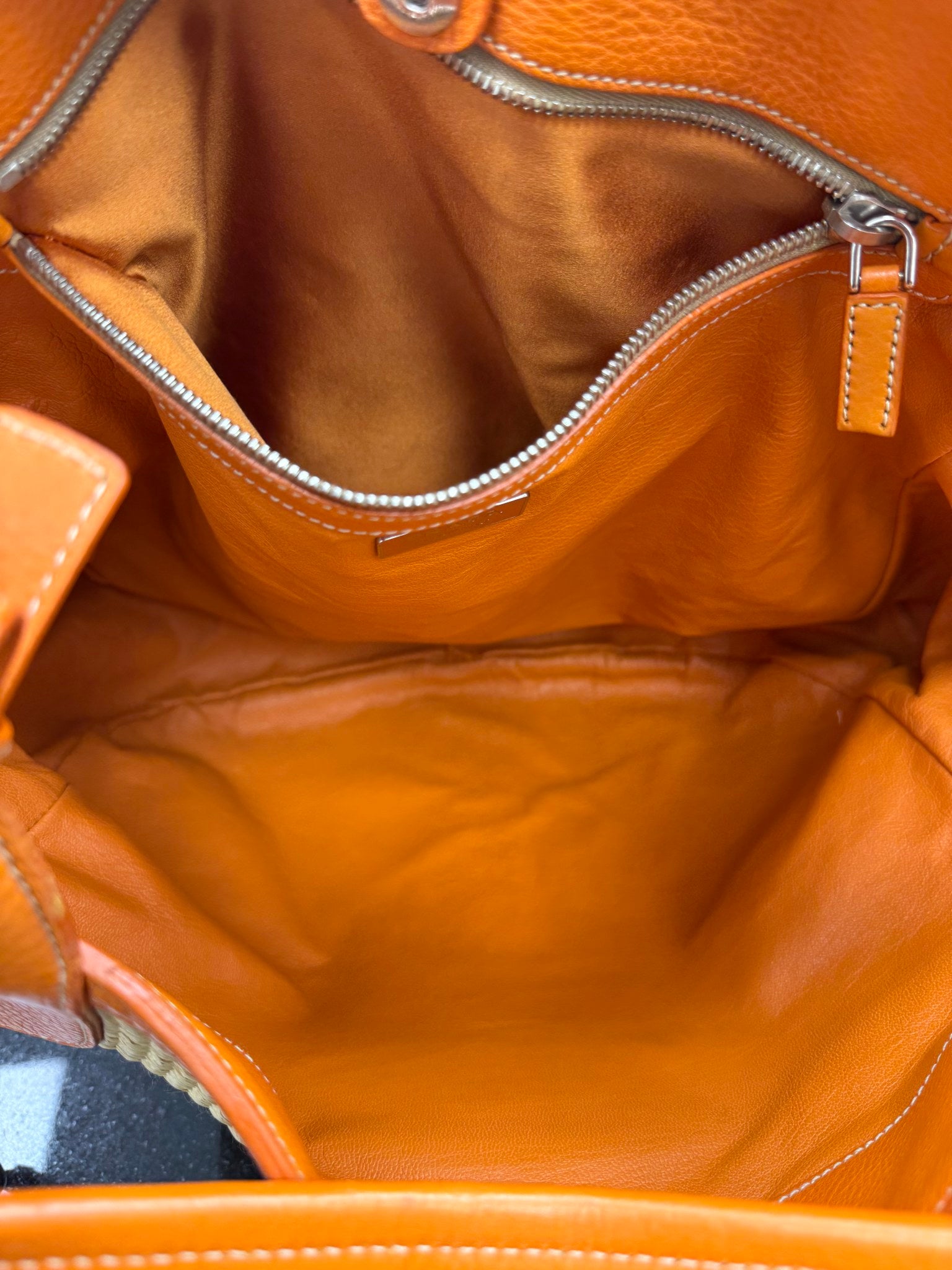 Prada Orange Leather And Raffia Large Shoulder Bag