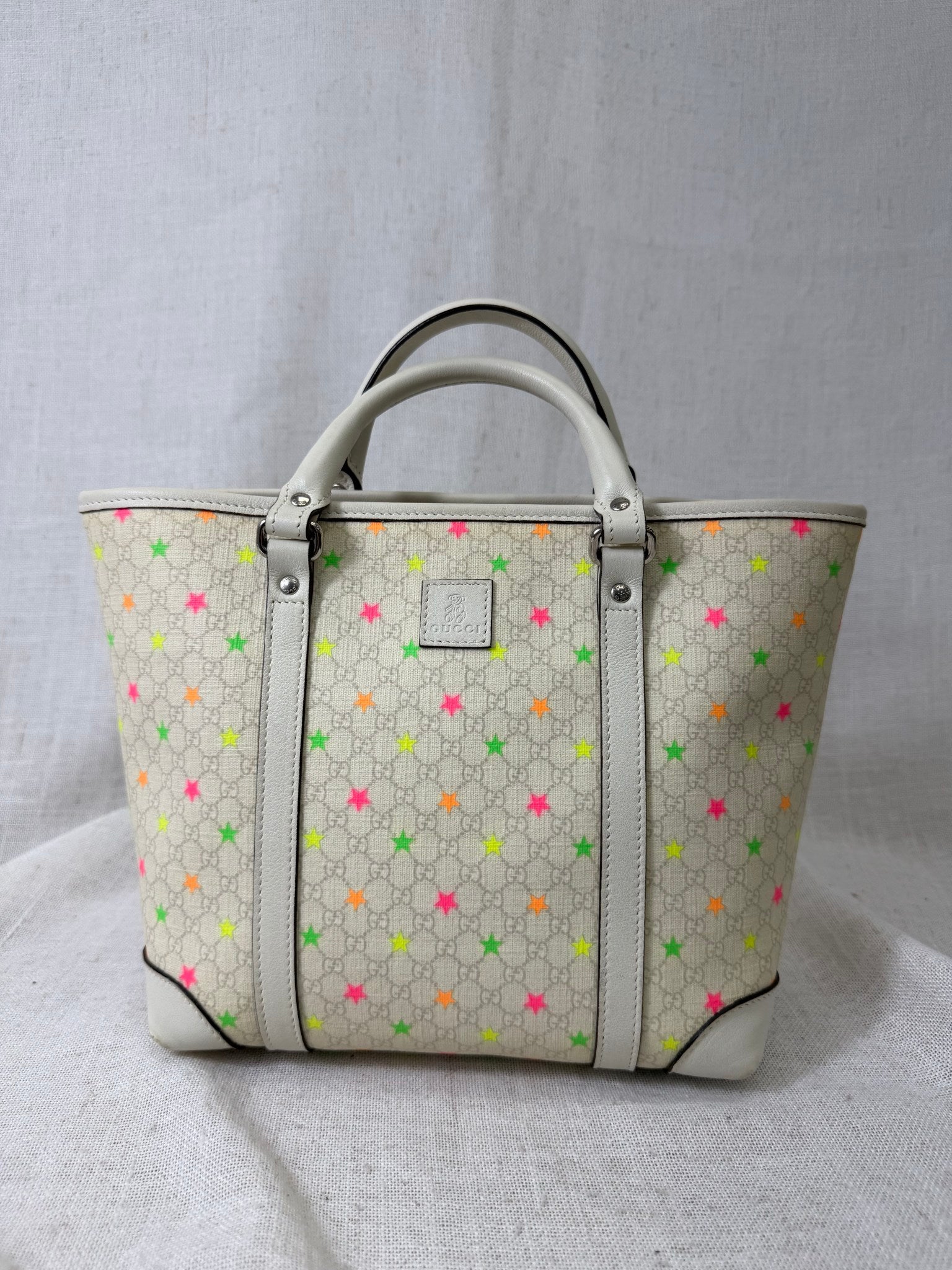 Gucci White GG Supreme Star Coated Canvas Tote Bag