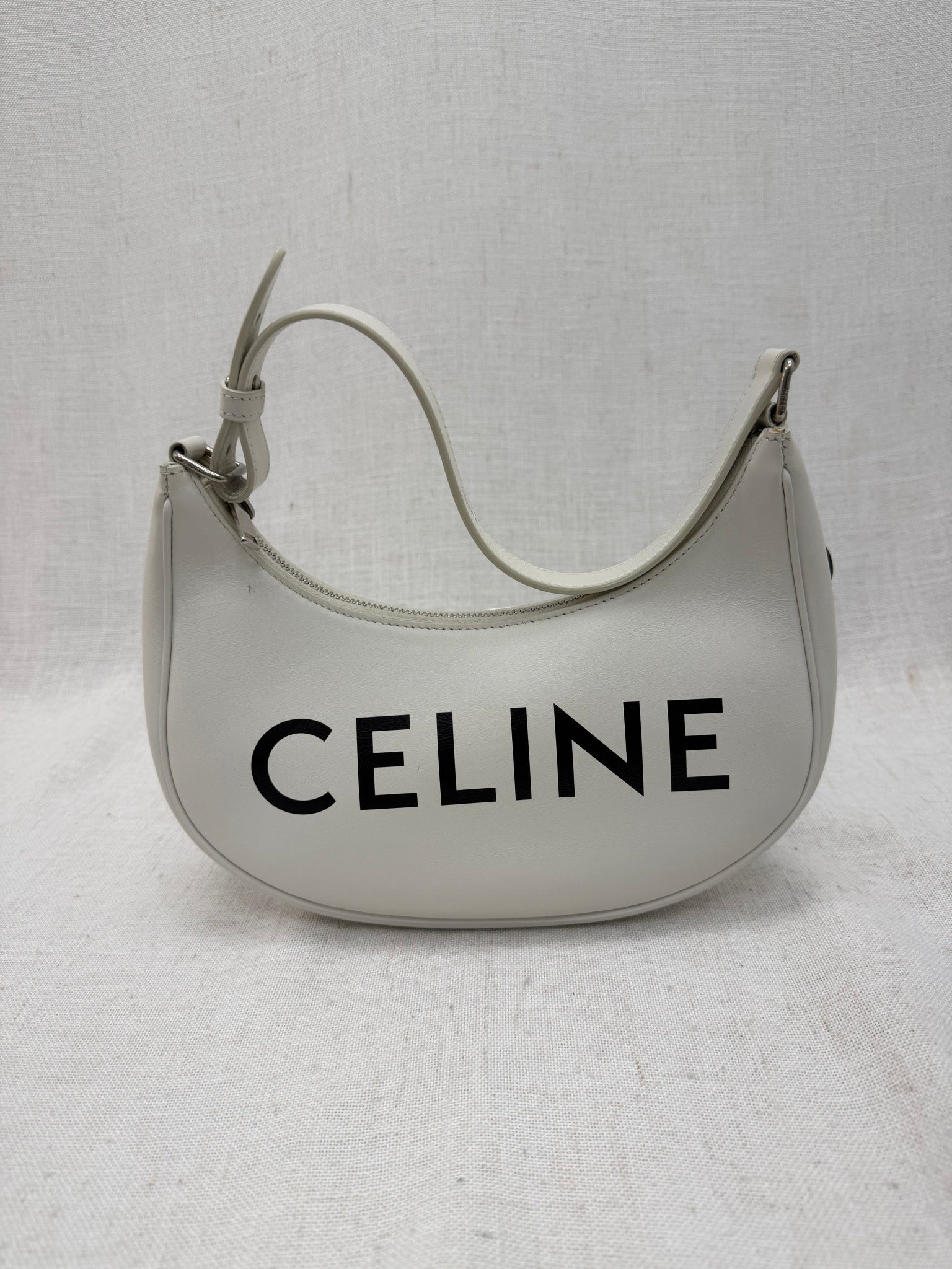 Celine White Calfskin Leather Ava Hobo Bag